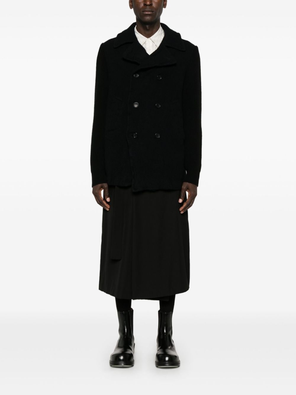 ribbed-sleeve peacoat - 2