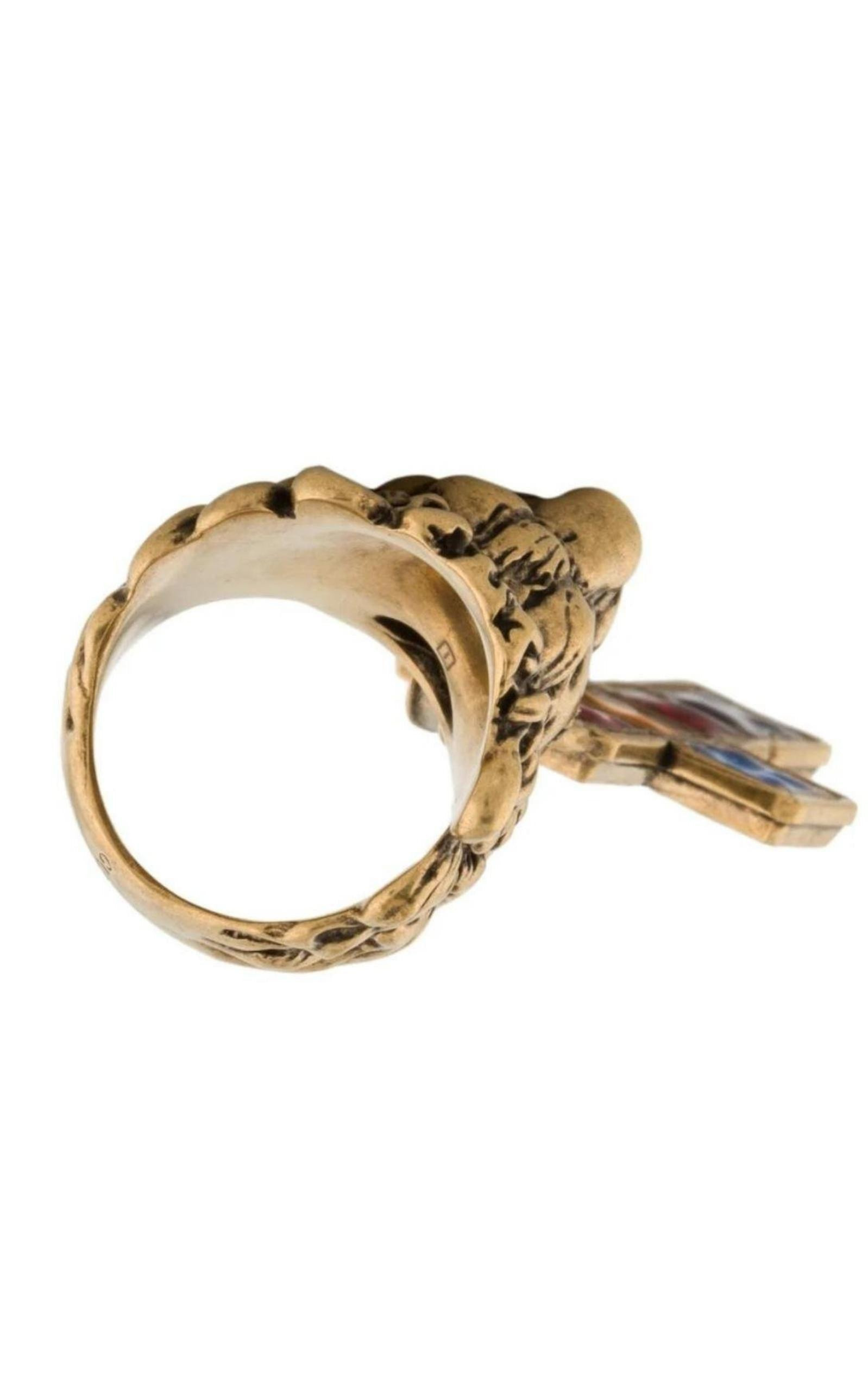 Lion Head Cross Charm Ring - 6