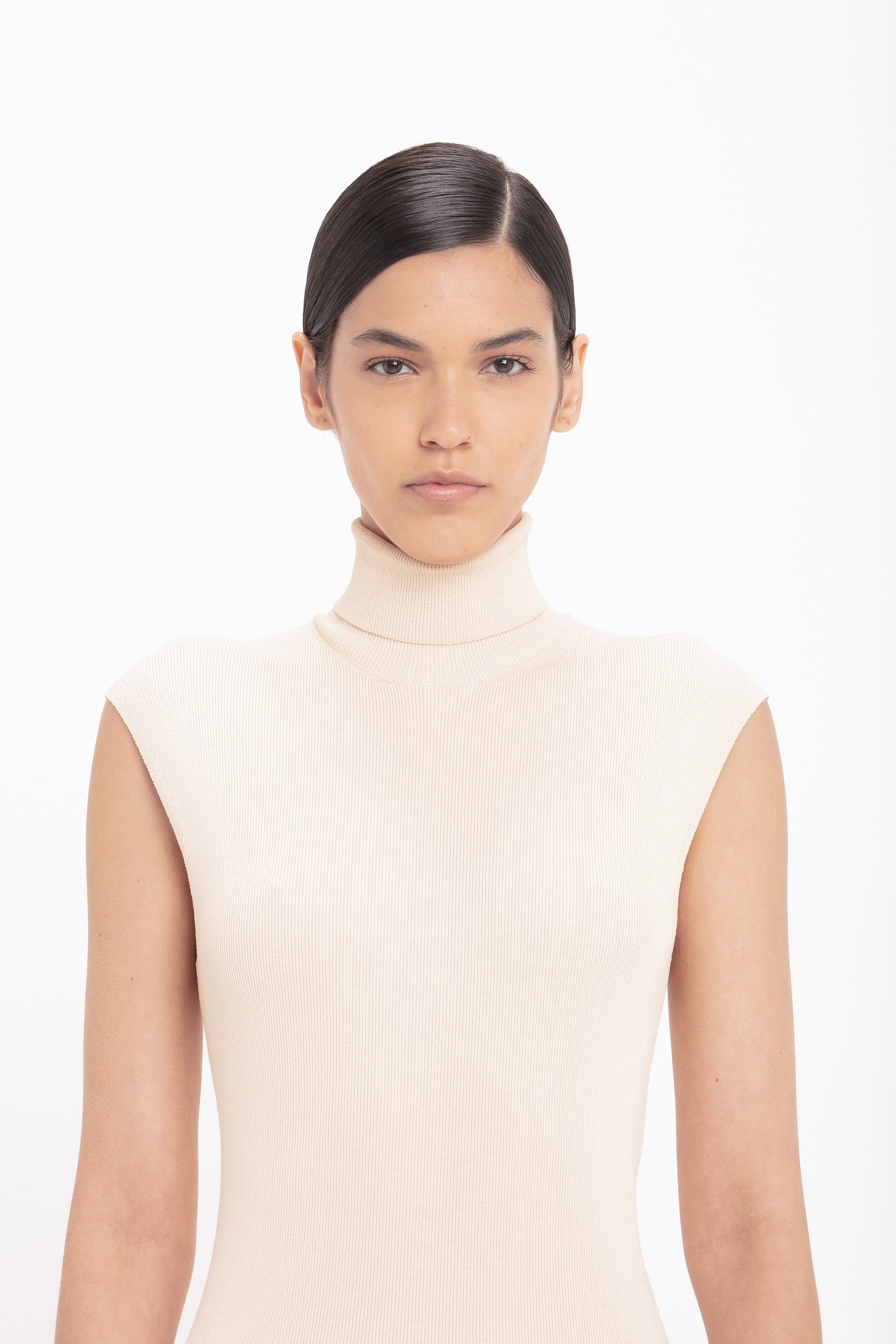 Cap Sleeve Knit Detail Midi In Pale Peach - 6