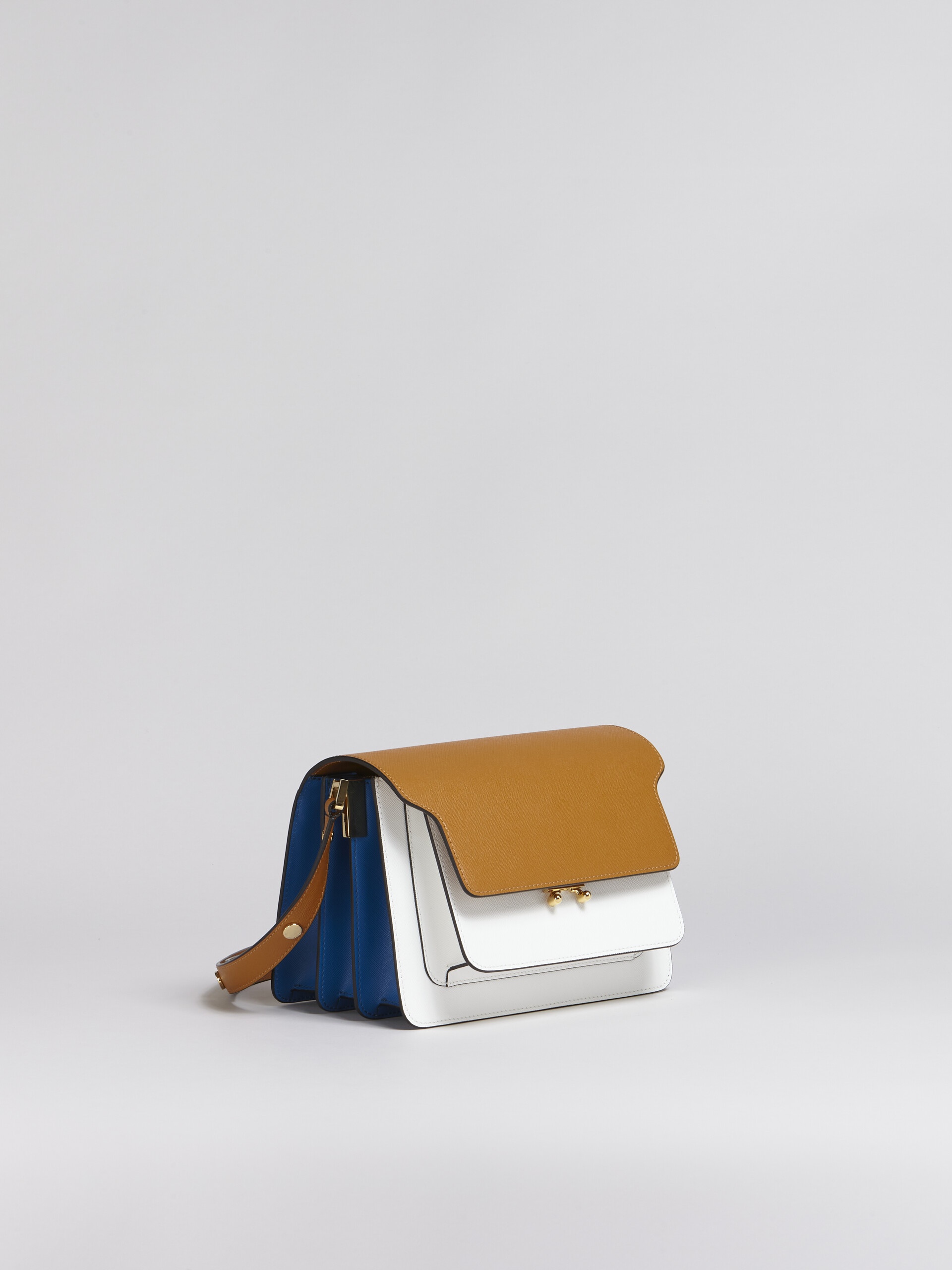 TRUNK MEDIUM BAG IN BROWN WHITE AND BLUE SAFFIANO LEATHER - 5