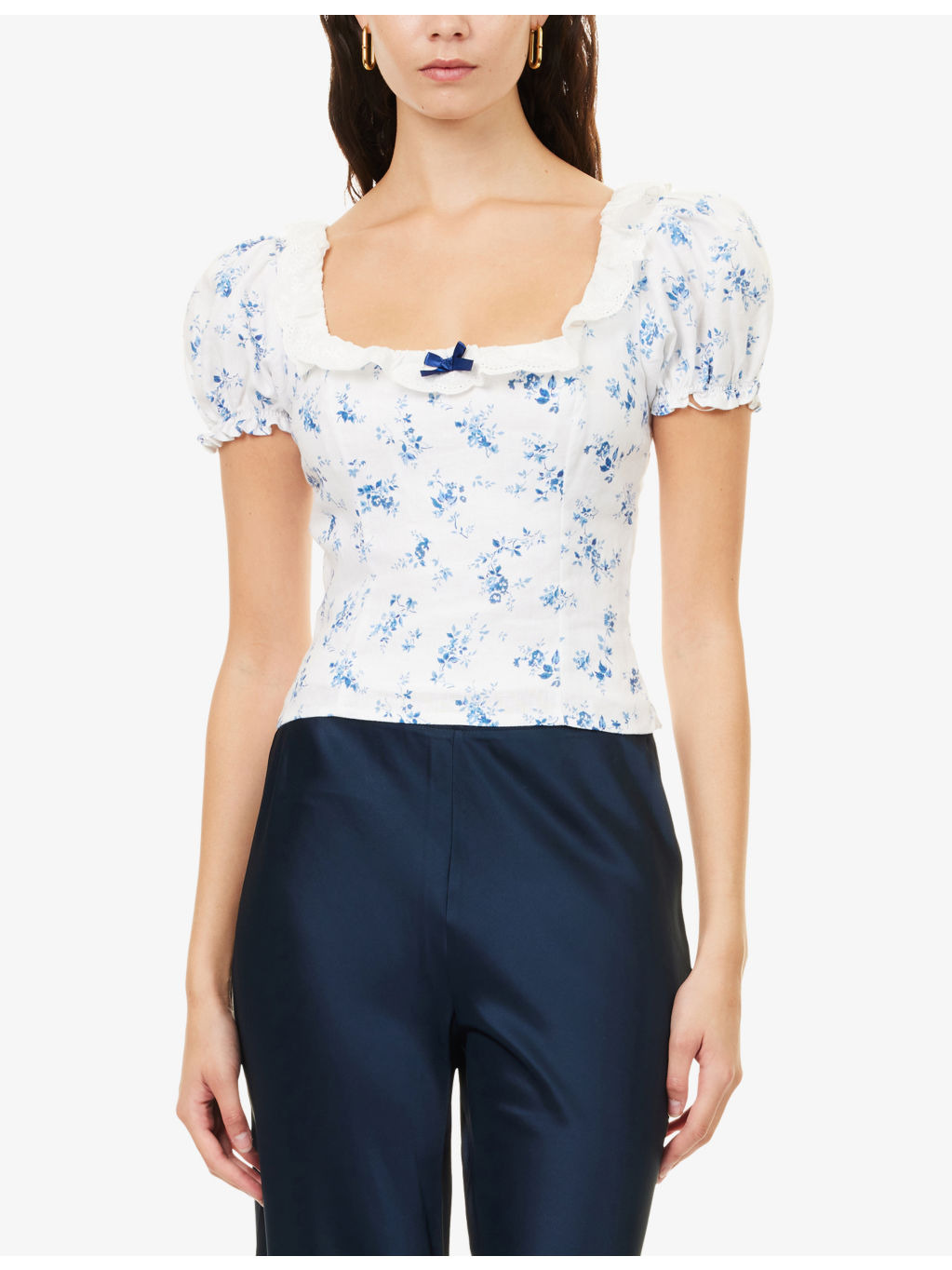 Alice Floral-Print Puff-Sleeve Linen Top - 3