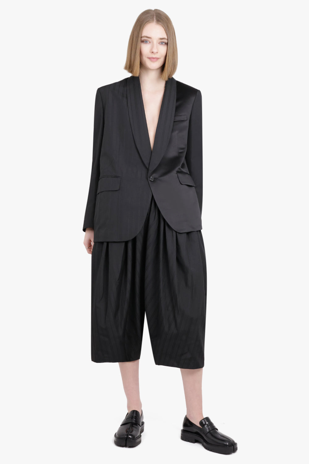 SINGLE BREASTED CONTRAST PANEL SUIT BLAZER | BLACK - 3