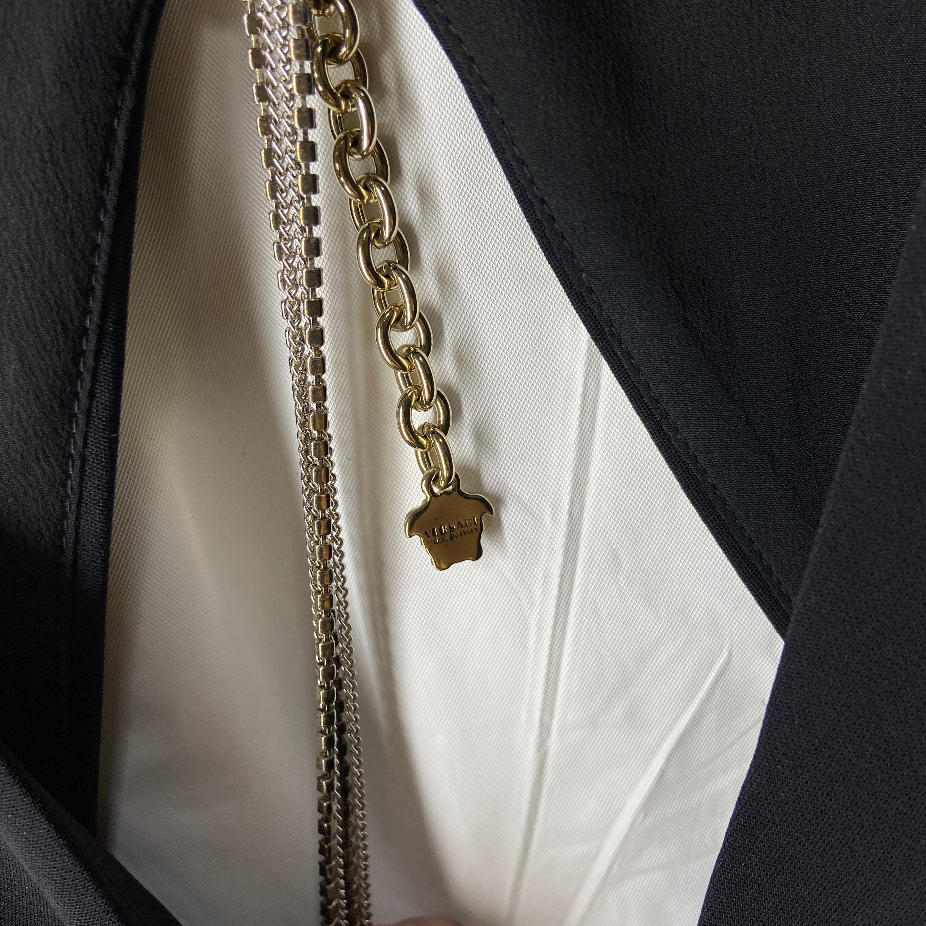 Versace plunging open back dress evening gown with gold crystal necklace and back chains 38 - 16