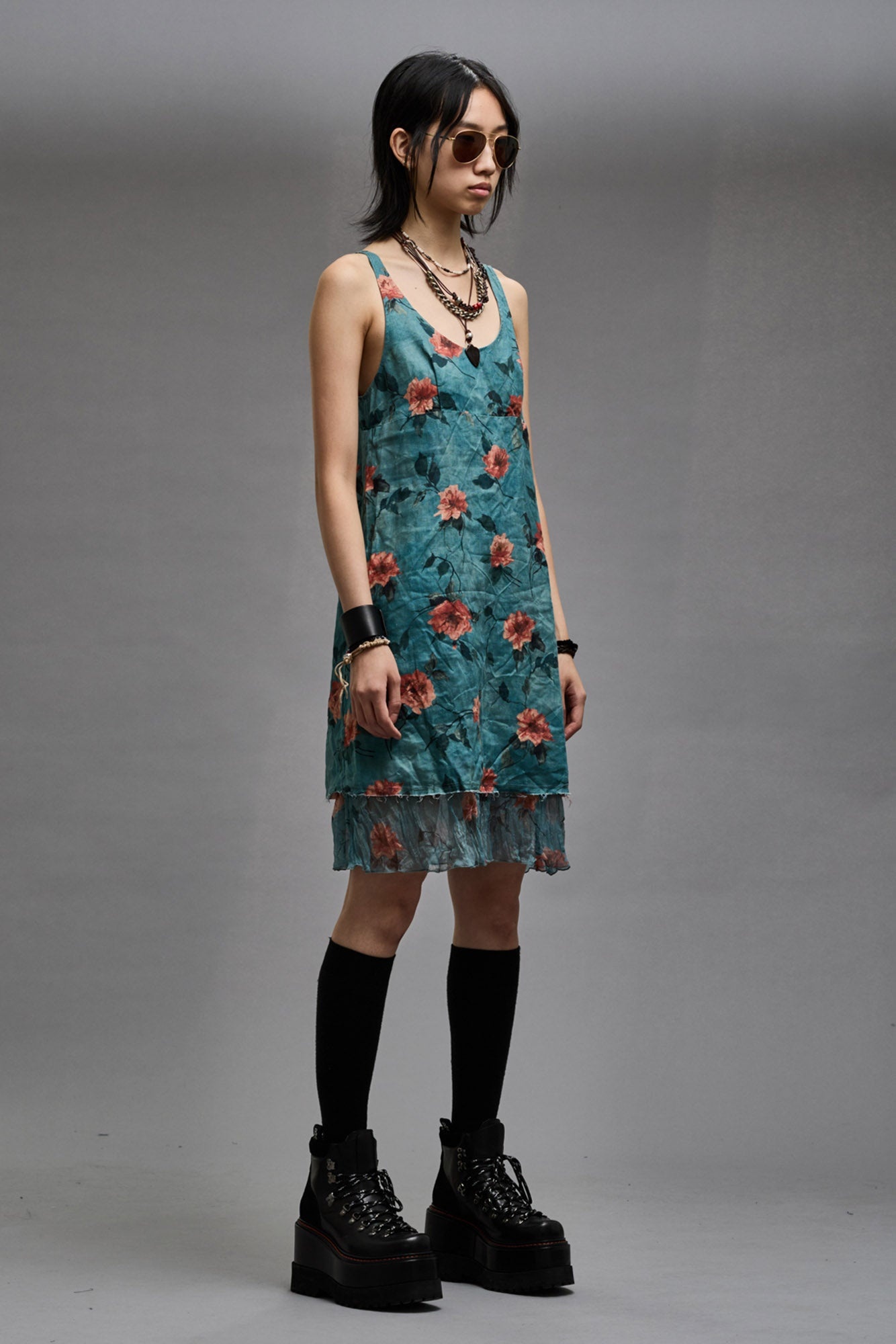 LAYERED FLOUNCE TANK SLIP - BLUE FLORAL - 4