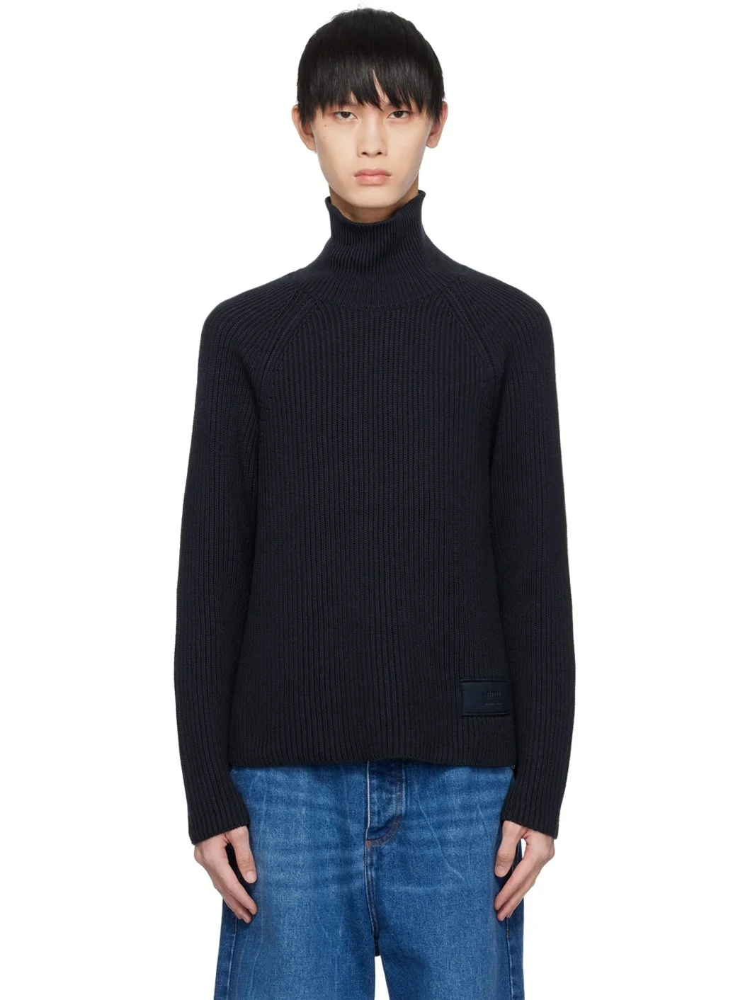 Navy Rib Turtleneck - 1