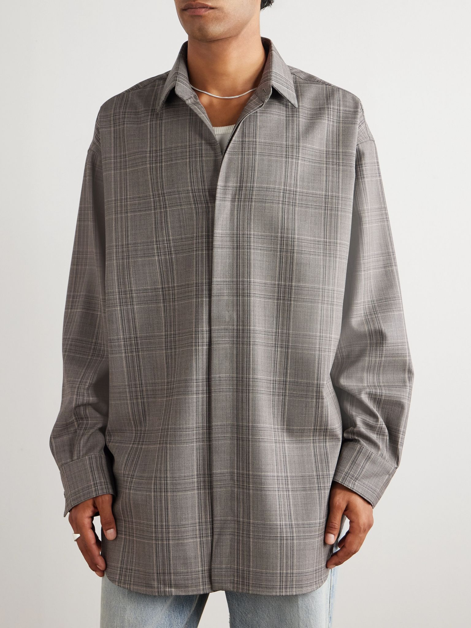 Oversized Checked Wool Shirt Gray - 3