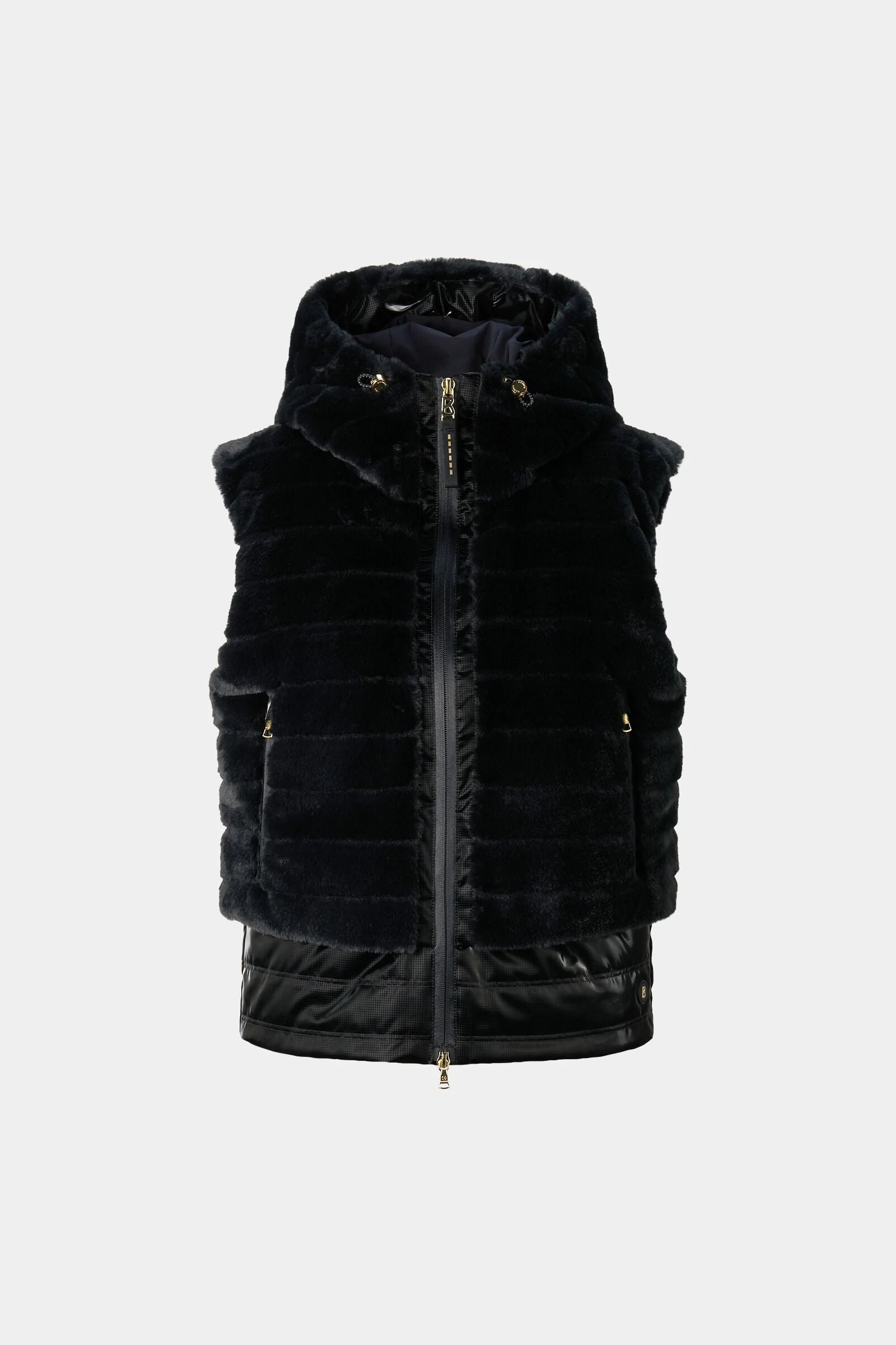 Manda Faux Fur Down Vest in Black - 1