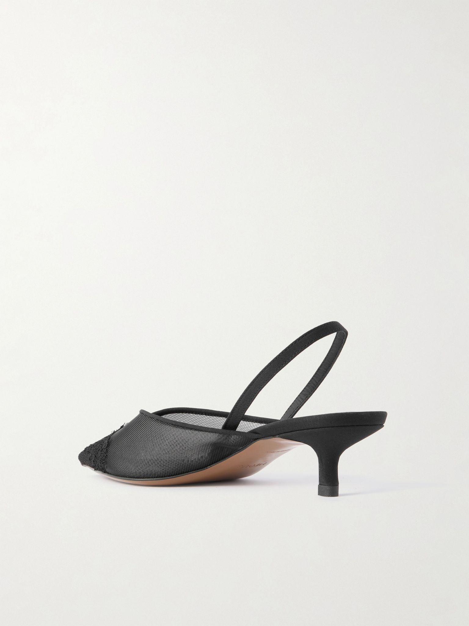 Irena lace and satin-trimmed mesh slingback pumps Black - 3