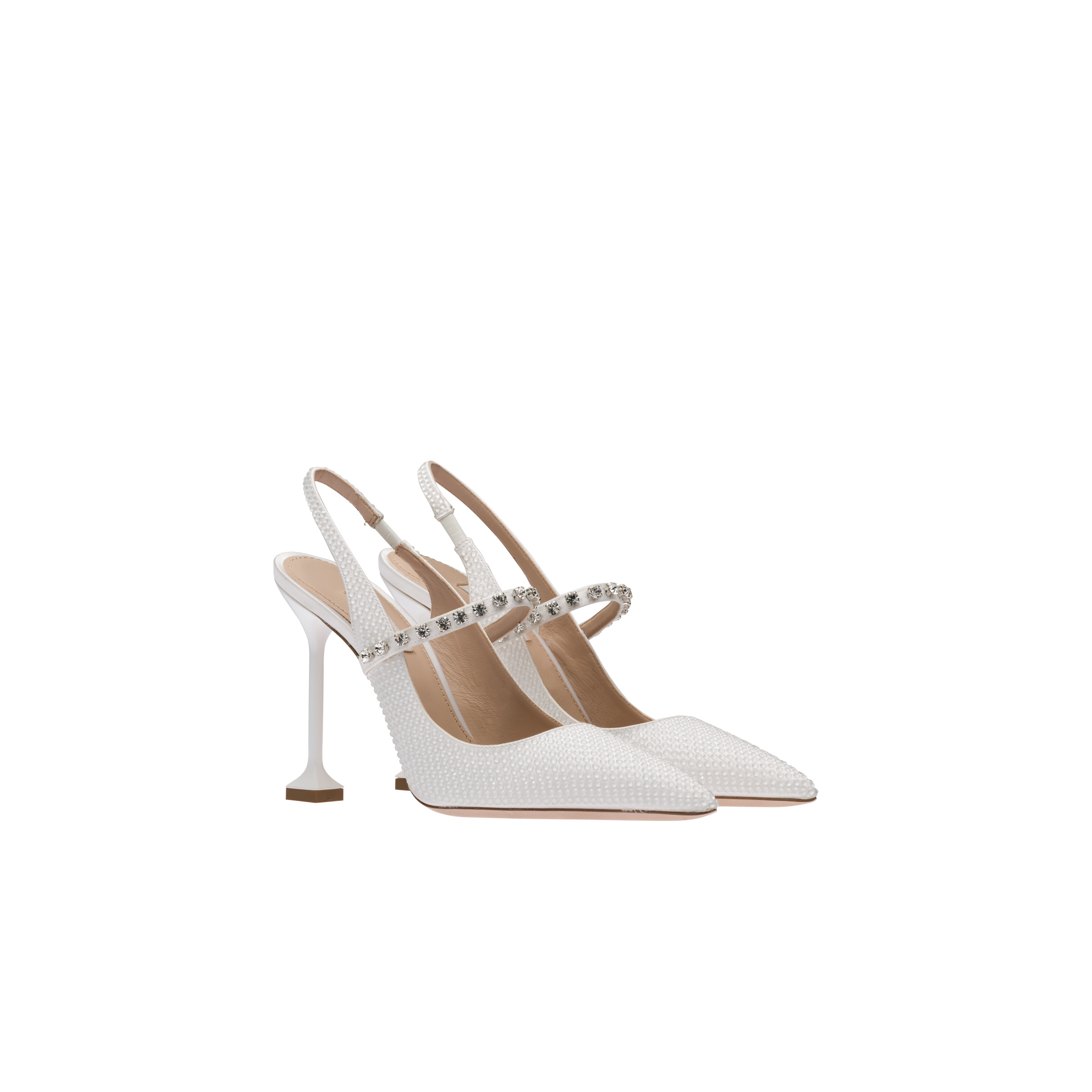 Satin slingback pumps with crystals - 1