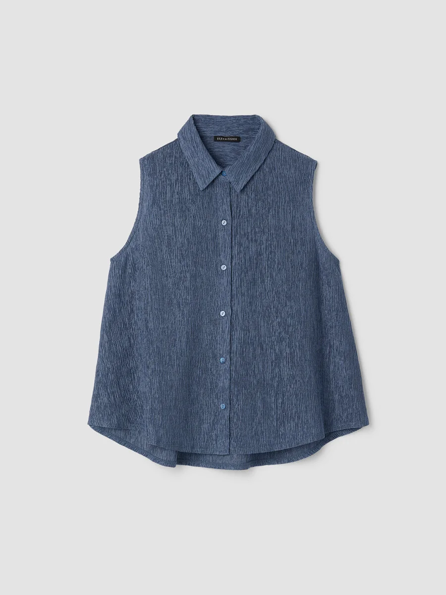 Woven Plissé Sleeveless Shirt - 1
