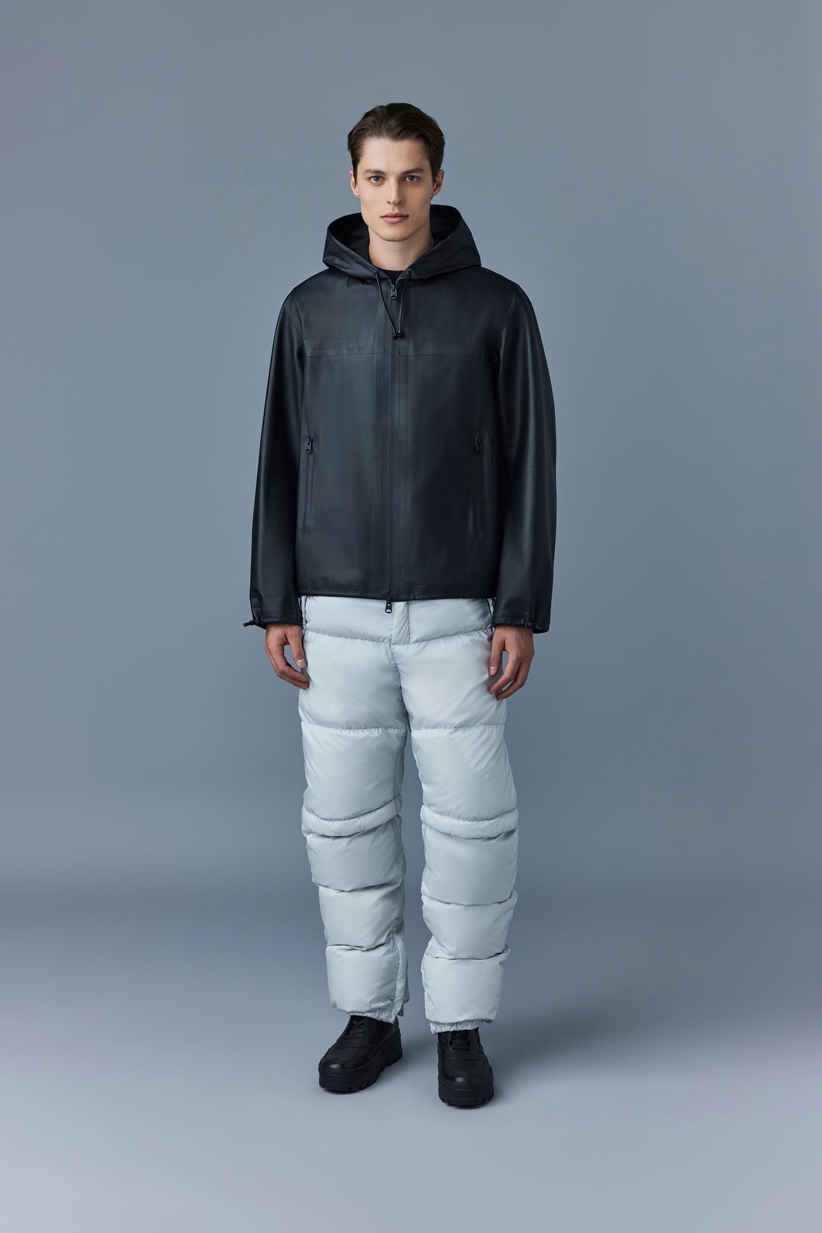 DAVIDE Leather raincoat with dual hoods - 3