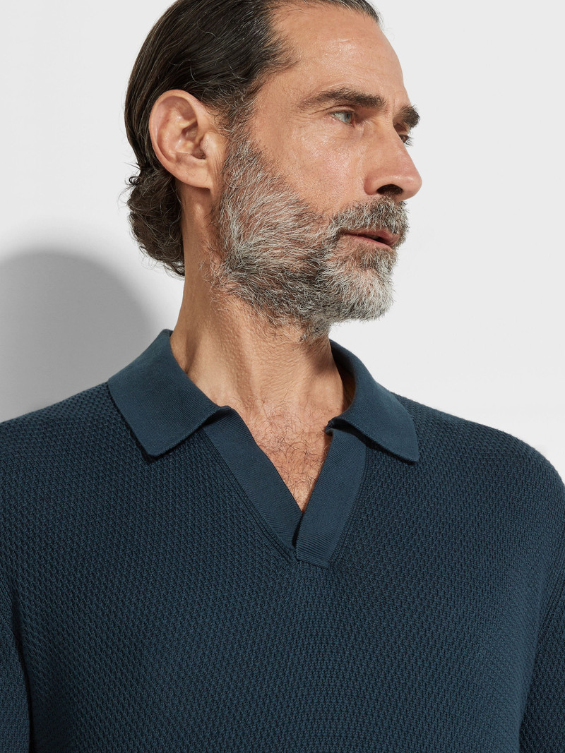 ZEGNA DARK TEAL BLUE PREMIUM COTTON POLO SHIRT outlook