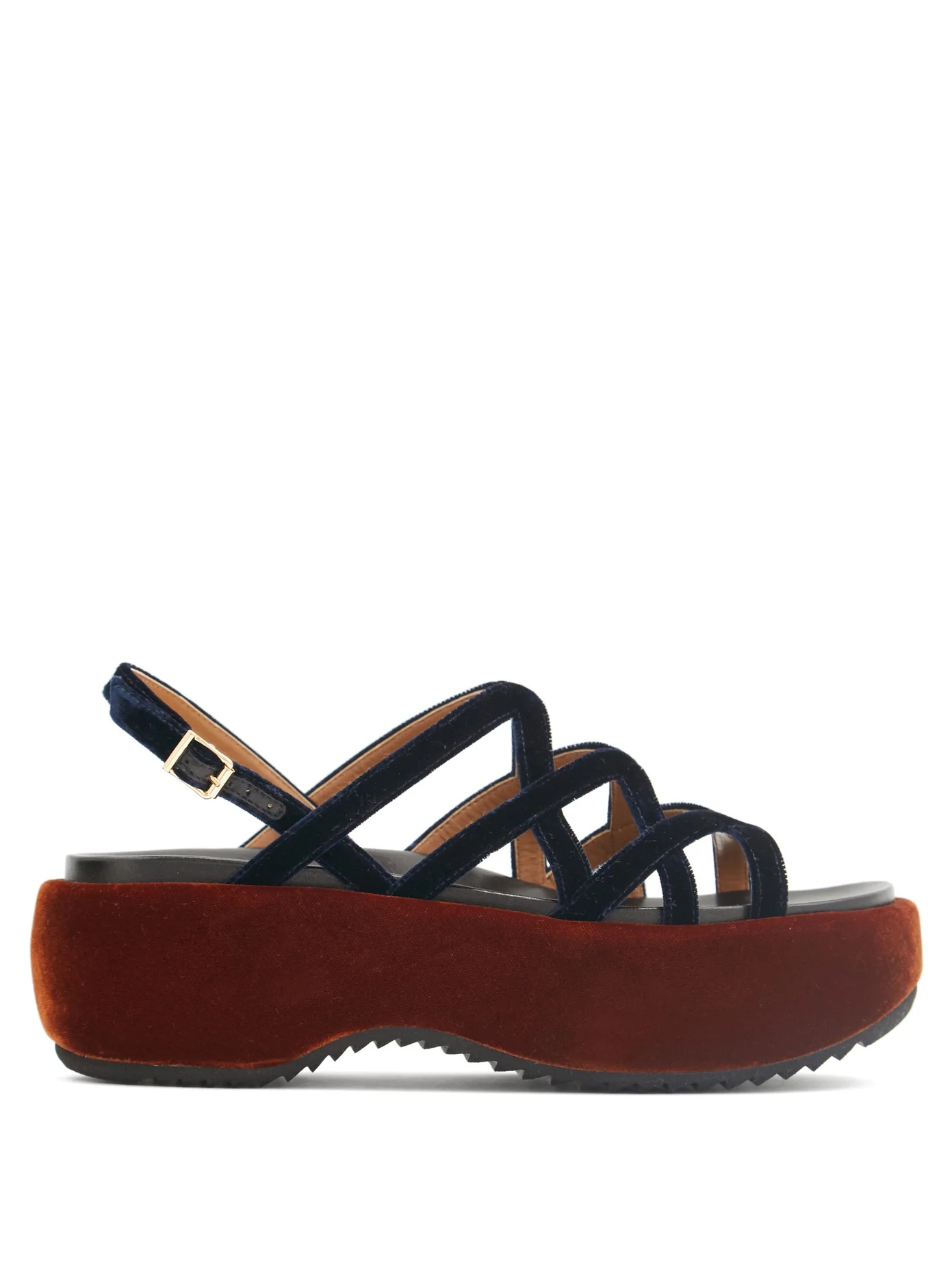 Velvet and leather flatform sandals - 1