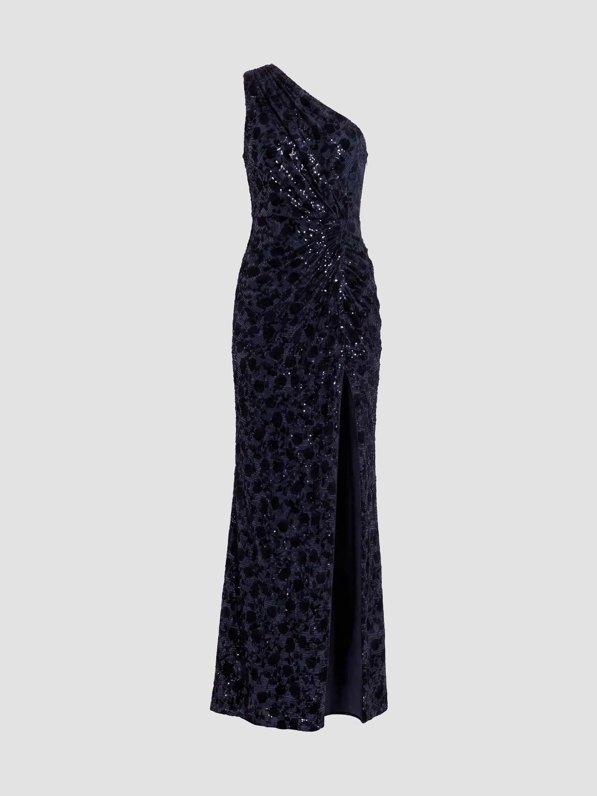 Women's Floral Sequin One-Shoulder Column Gown - Midnight - 1