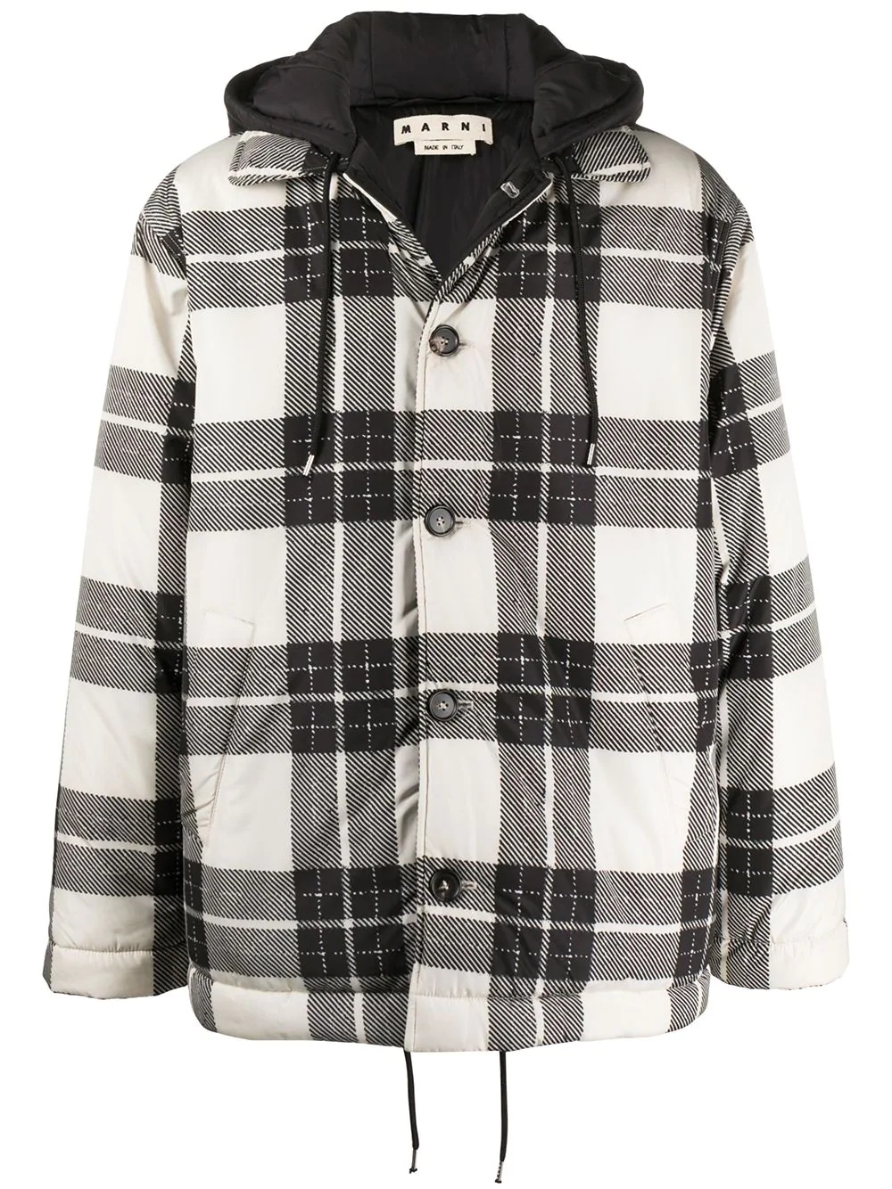 hooded checked coat - 1