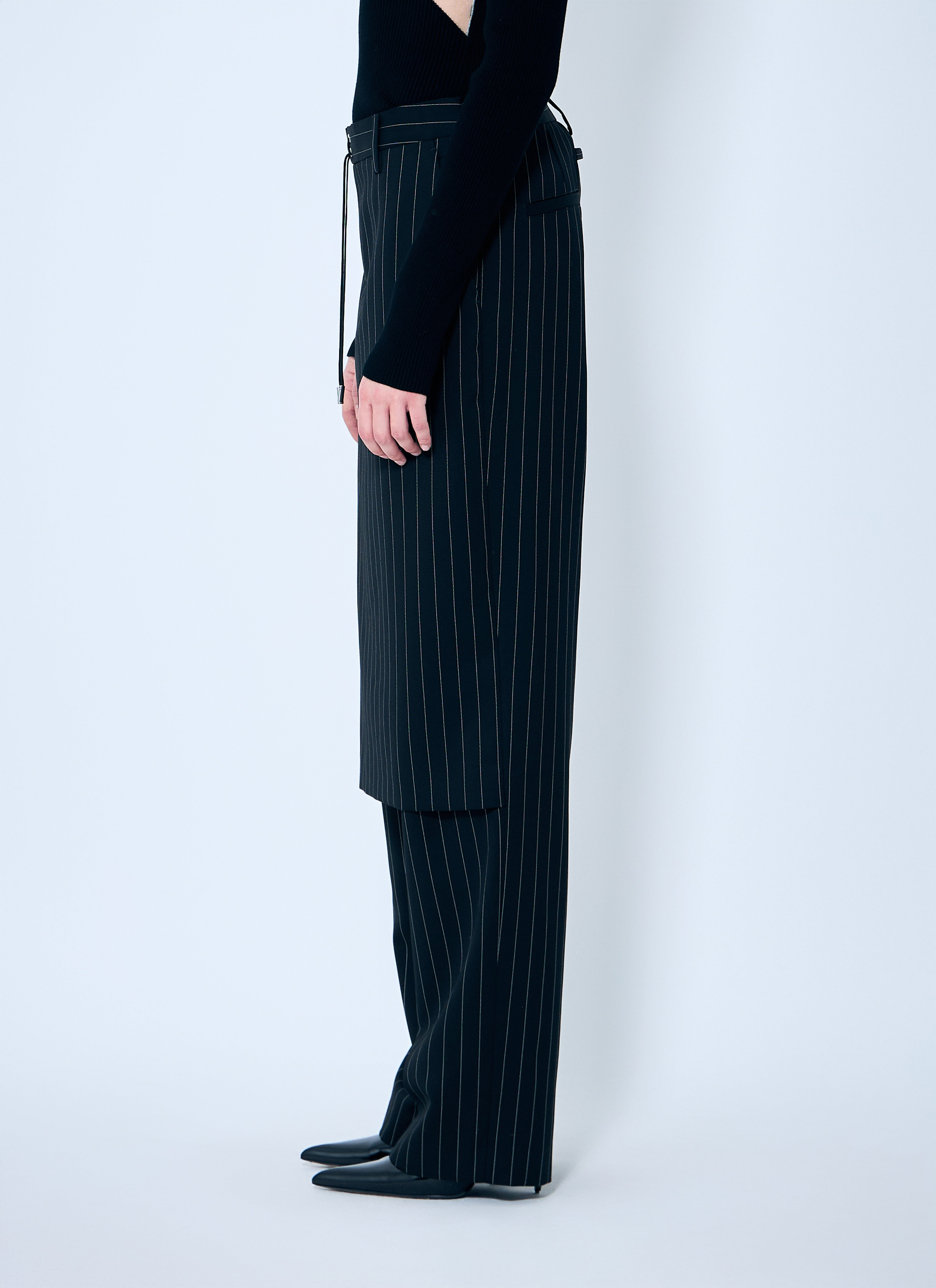 Jean Paul Gaultier Women Pinstriped Tailored Pants With Skirt Overlay - 3