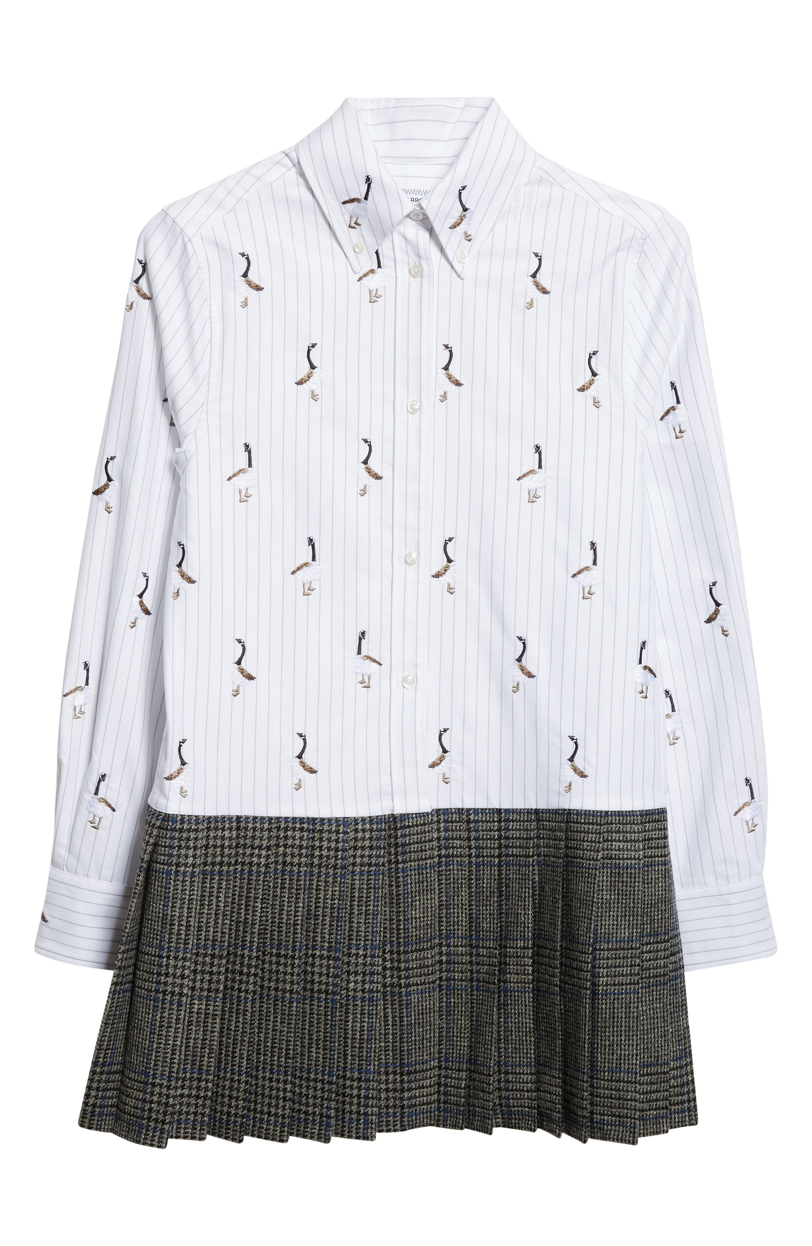Thom Browne Geese Embroidered Stripe Button-Down Shirt in Medium Grey at Nordstrom - 6