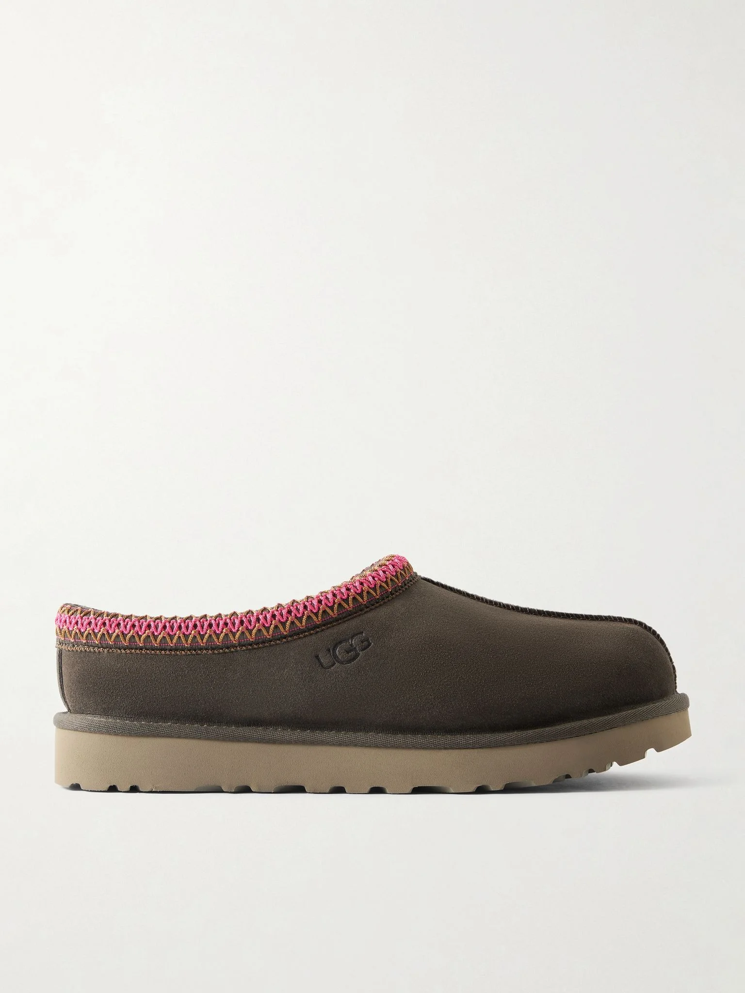 Tasman II shearling-lined embroidered suede slippers Charcoal - 1