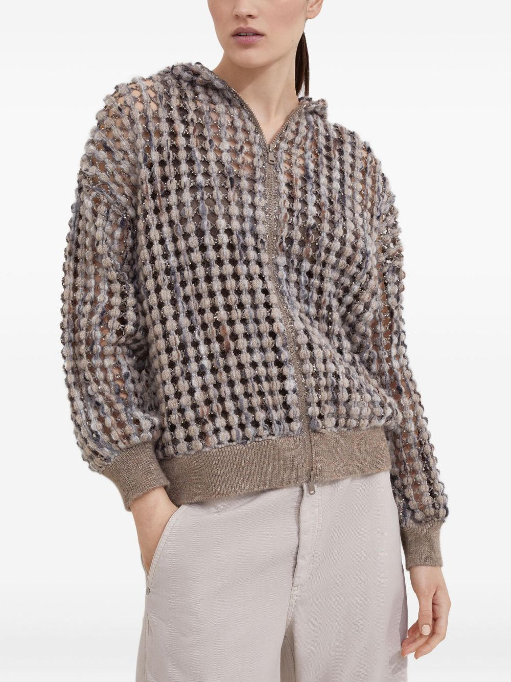 Balloon sequin-embellished zip-up cardigan - 3