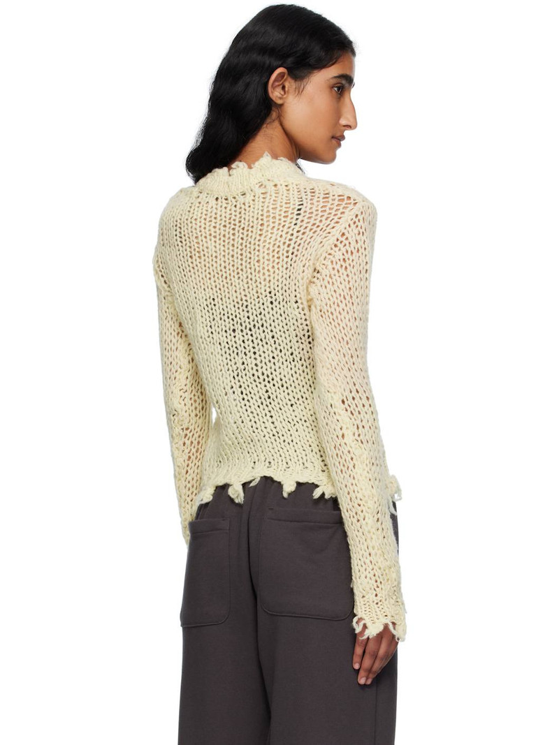 Beige Distressed Crop Knit Sweater 3