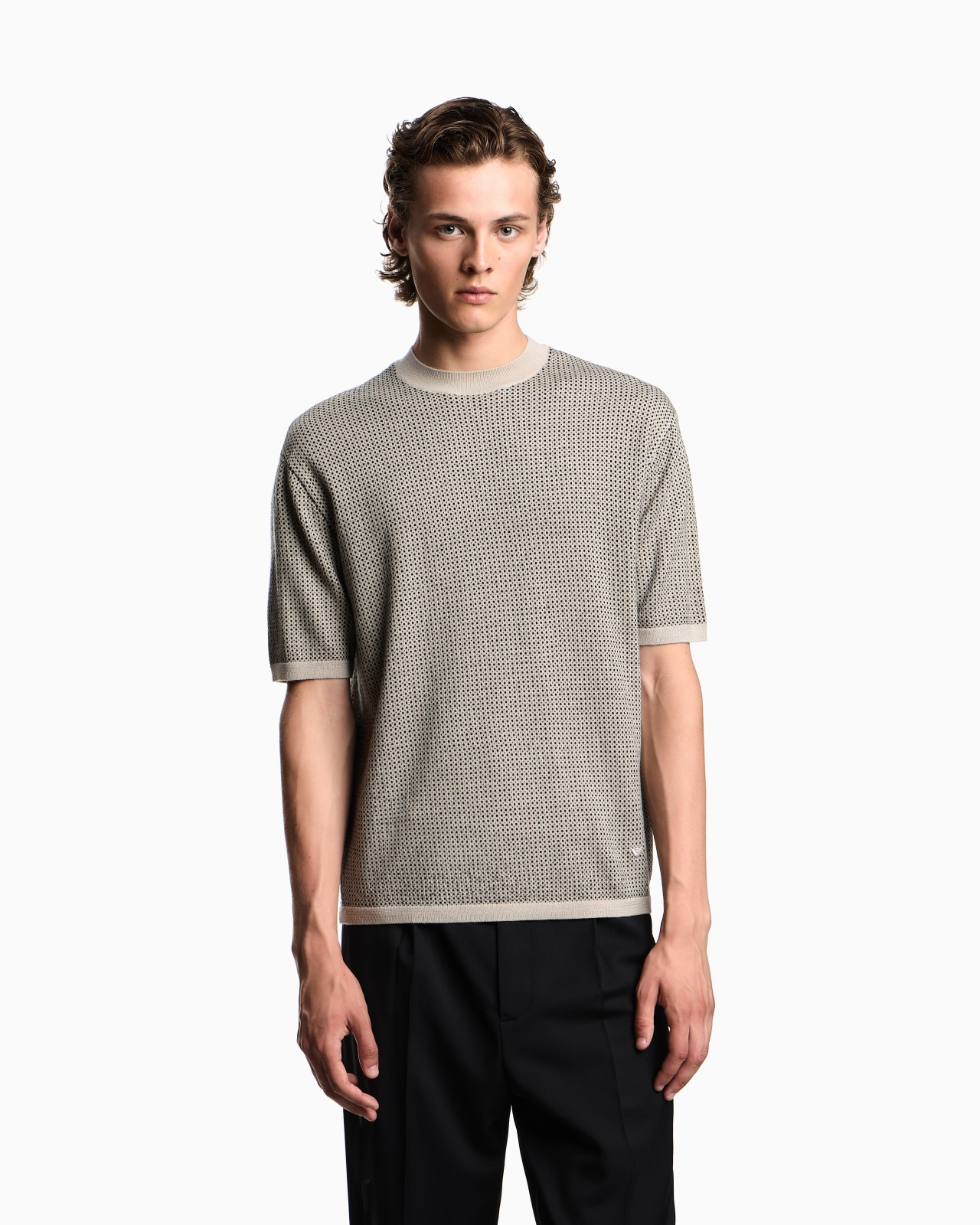 VIRGIN-WOOL JUMPER WITH TWO-TONE JACQUARD MICRO MOTIF - 4