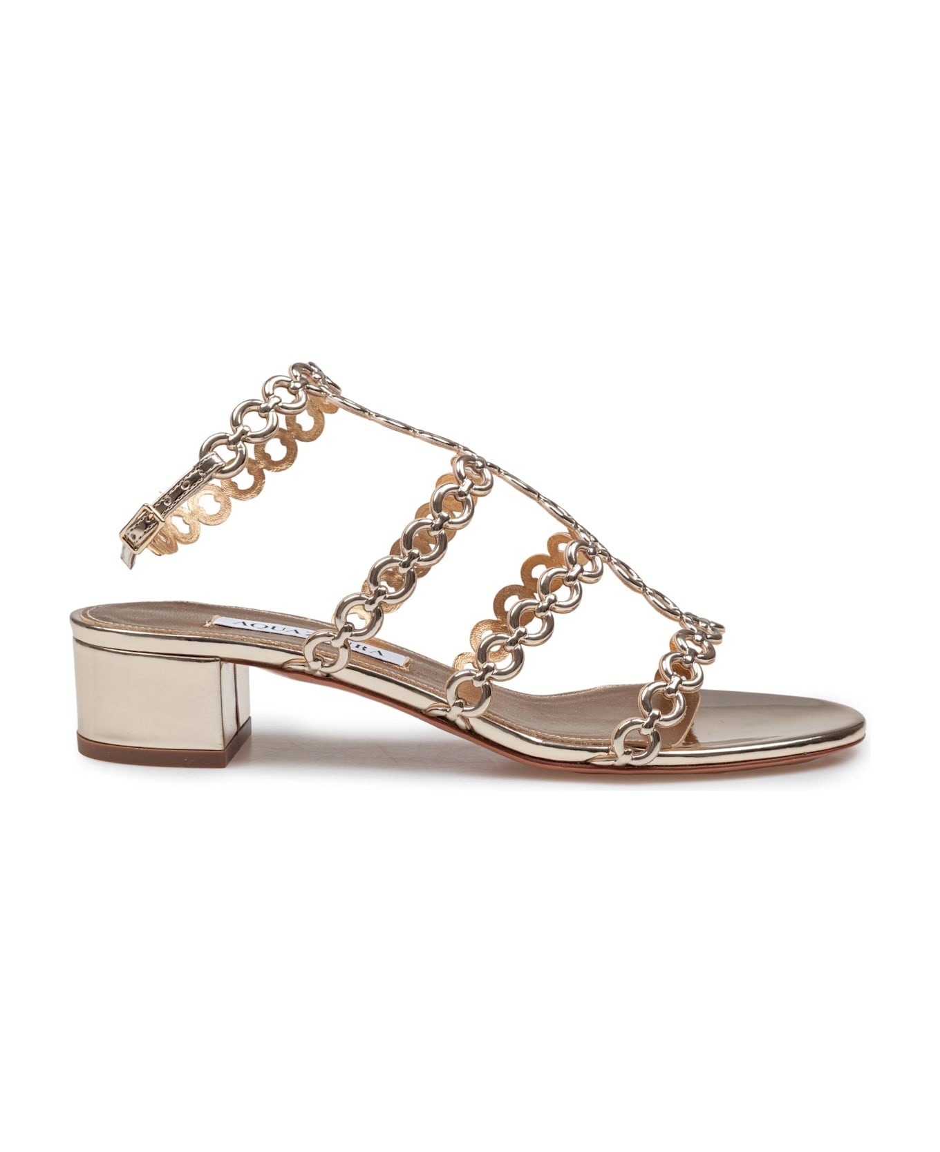 Aquazzurra Infinity Chain 35 Sandal In Mirrored Leather, Gold Color - 1