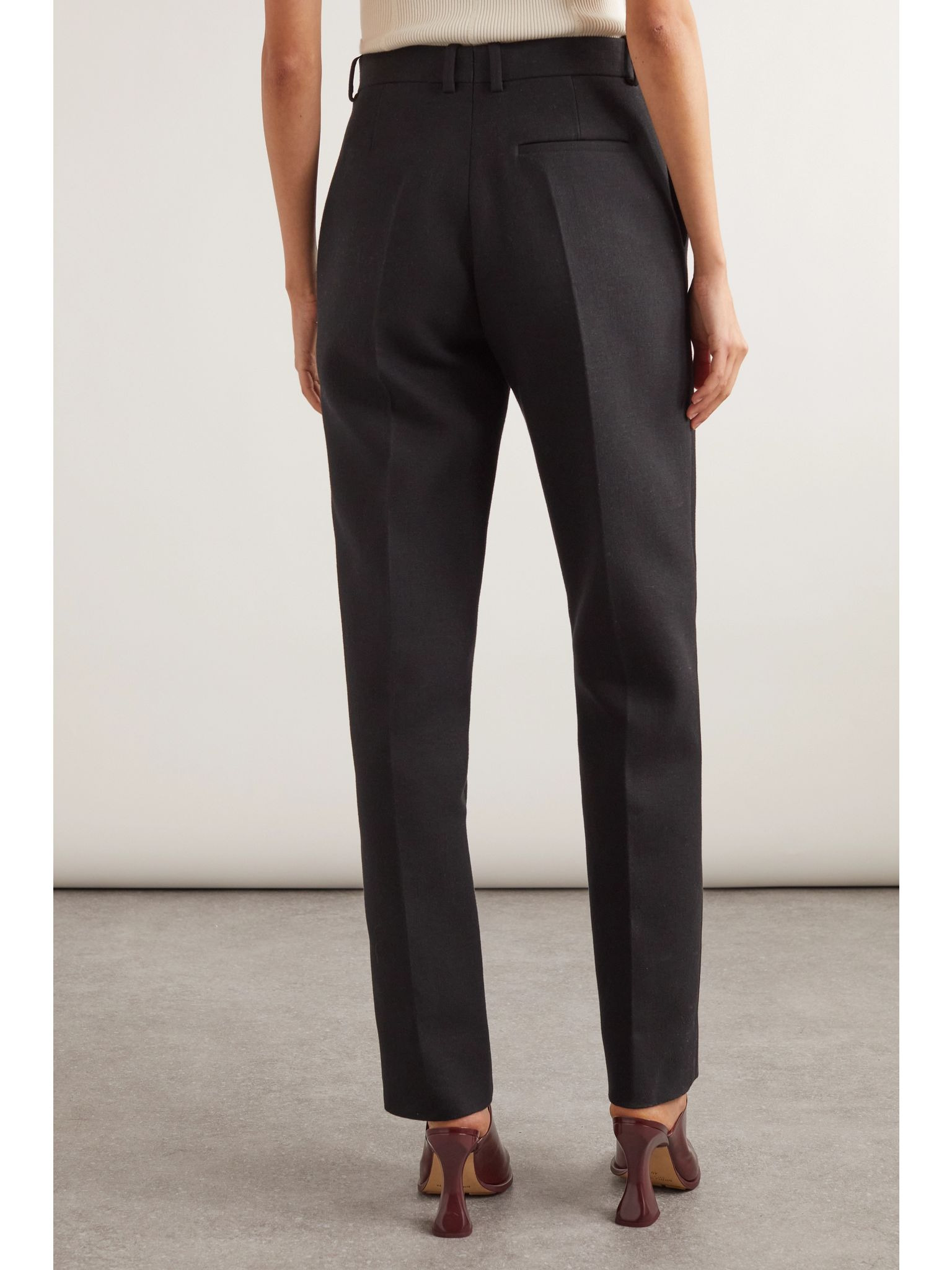 Pleated cotton-blend crepe straight-leg pants Black - 4