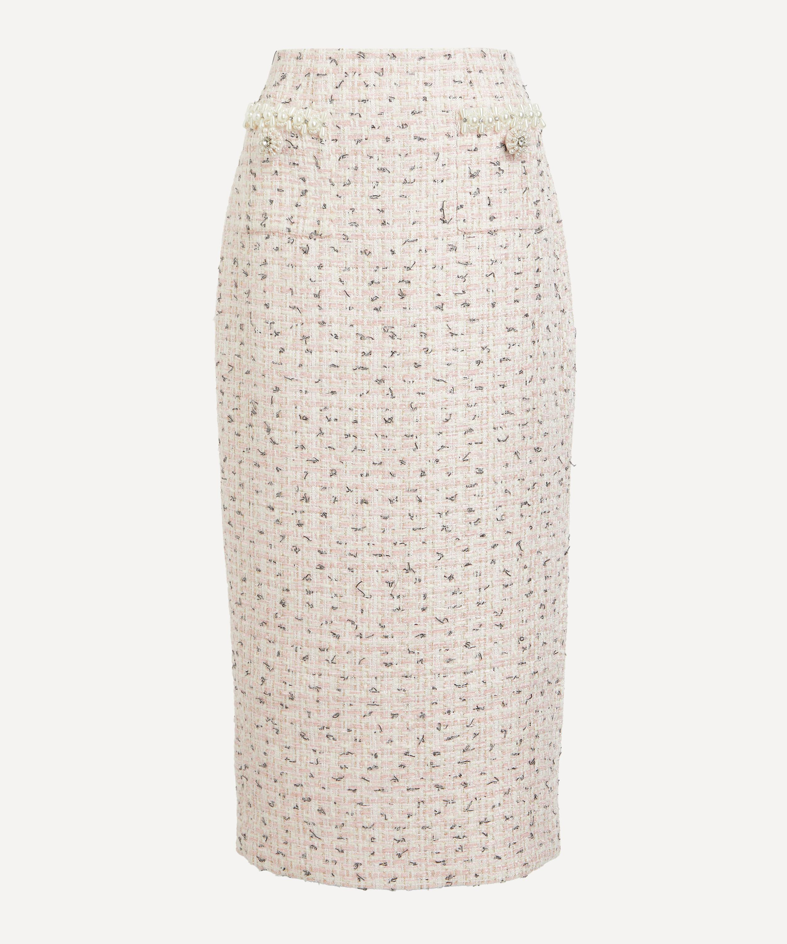 Pink Bouclé Pearl Midi Skirt - 1