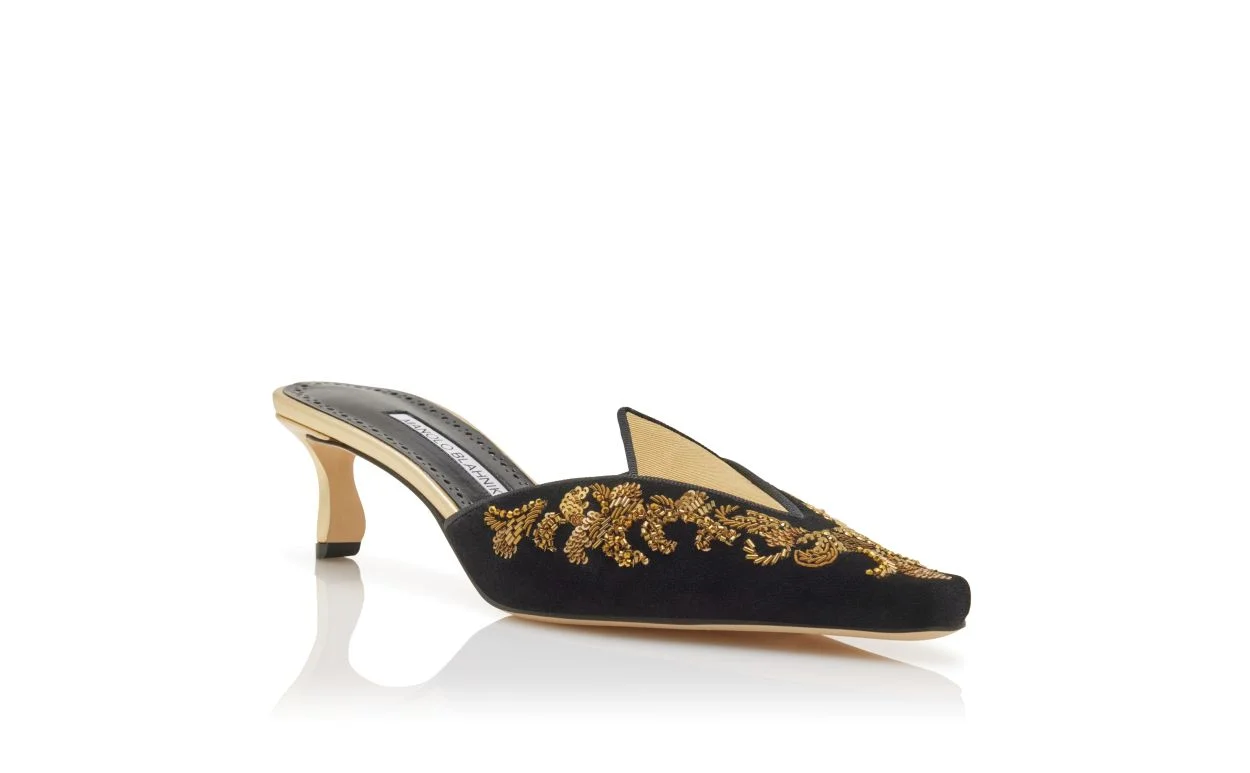 Black Velvet and Gold Mules - 1