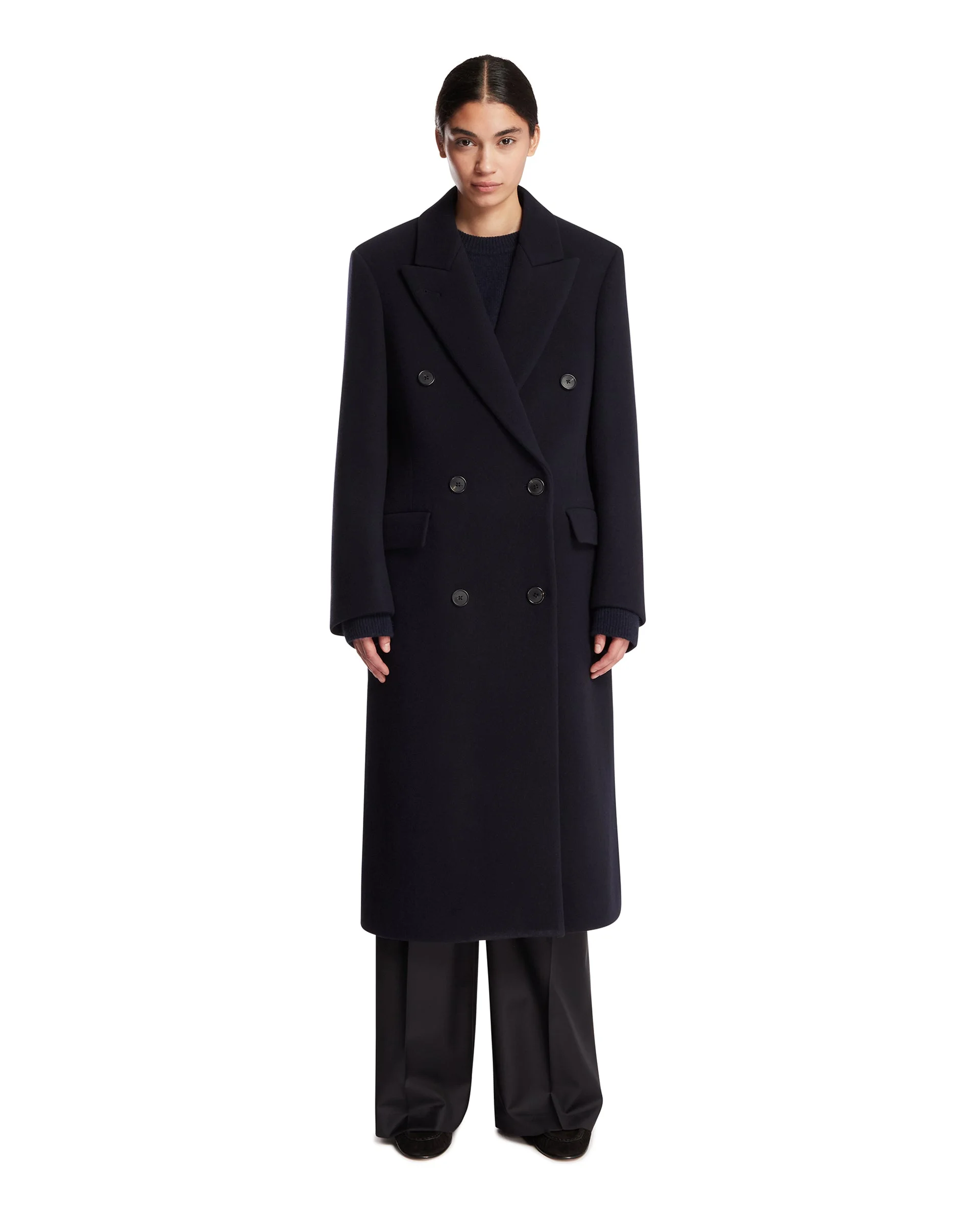 Blue Double-Breasted Wool Coat - 1