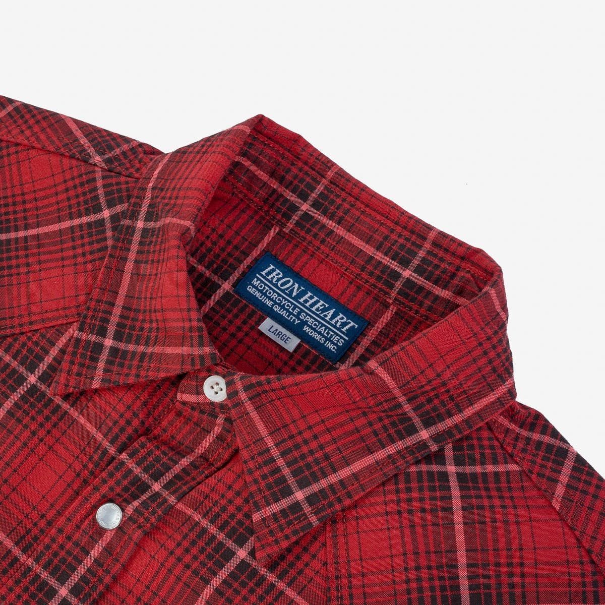 IHSH-386-RED 5oz Selvedge Short Sleeved Western Shirt - Red Vintage Check - 6