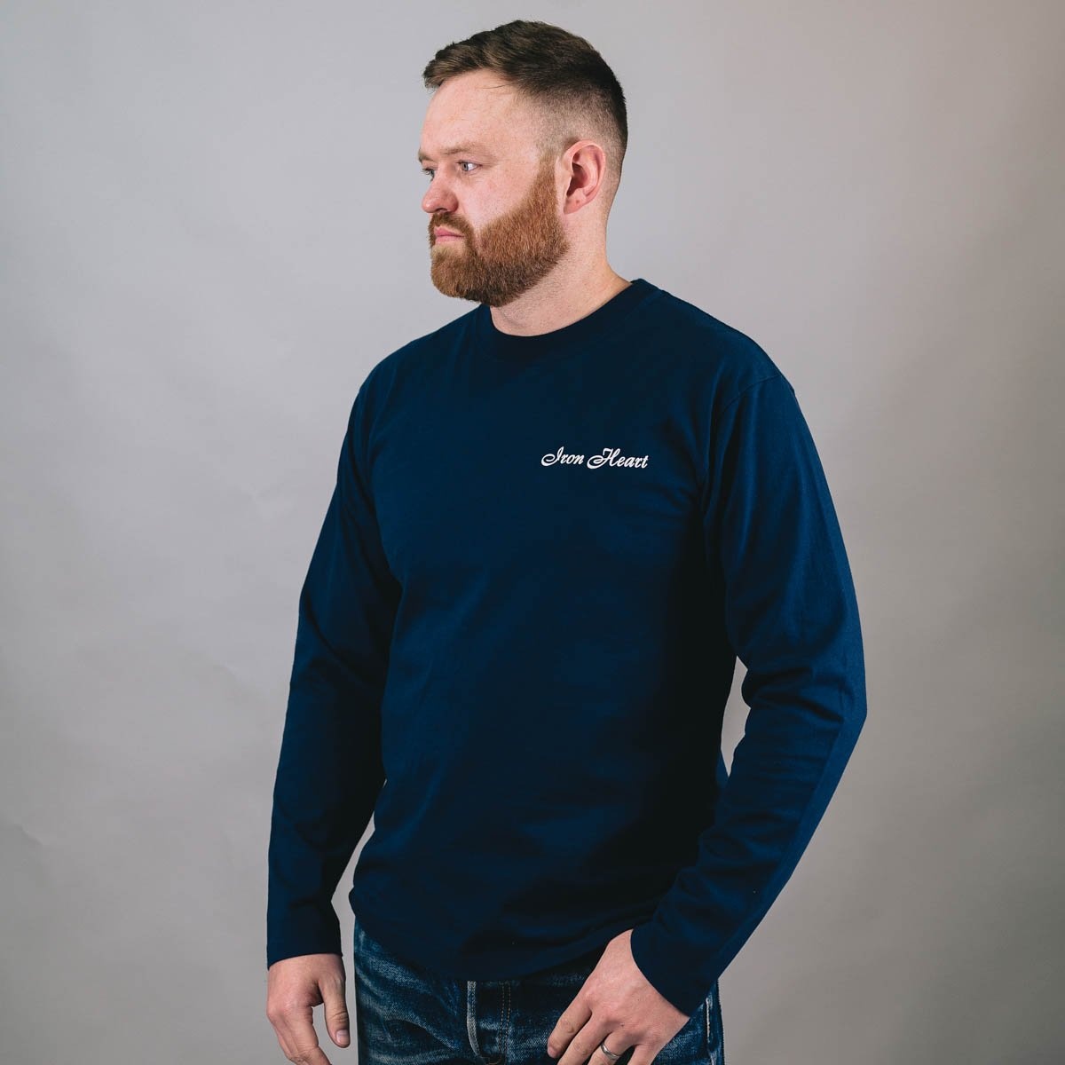 IHTL-2301-NAV 7.5oz Printed Loopwheel Crew Neck Long Sleeved T-Shirt - Navy - 10