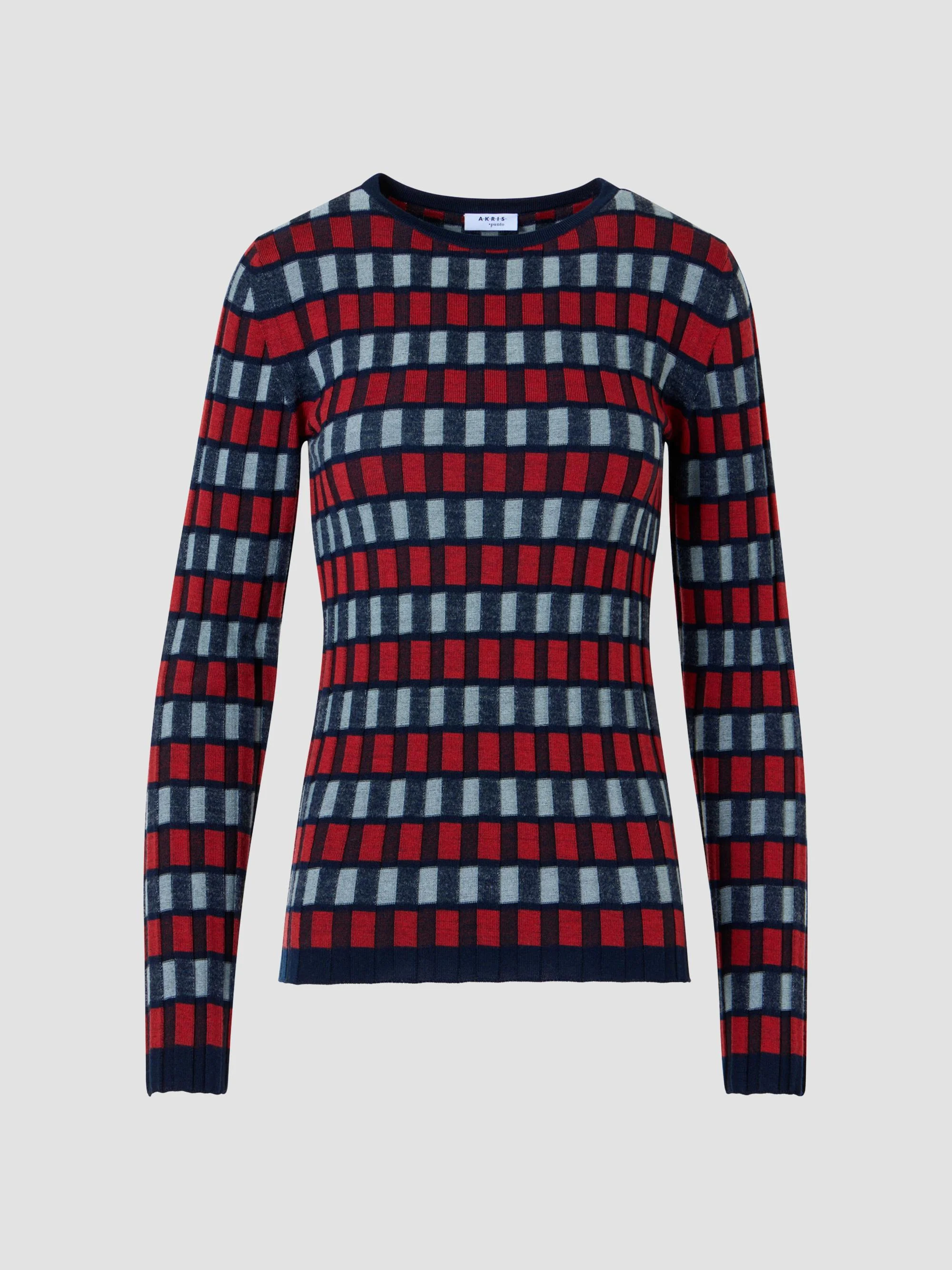 Women's Block Wool Knit Long-Sleeve Top - Navy Rusty Red Light - 1