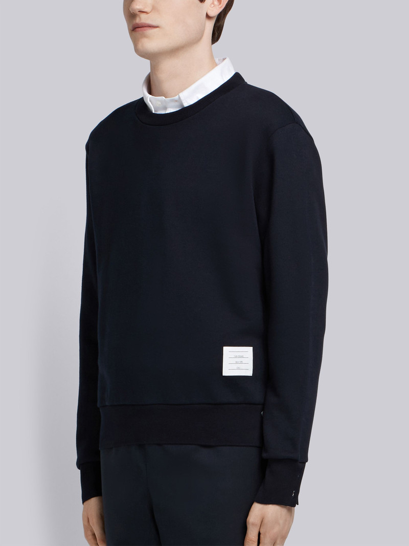 Navy Loopback Knit Center Back Stripe Crew Neck Pullover 3