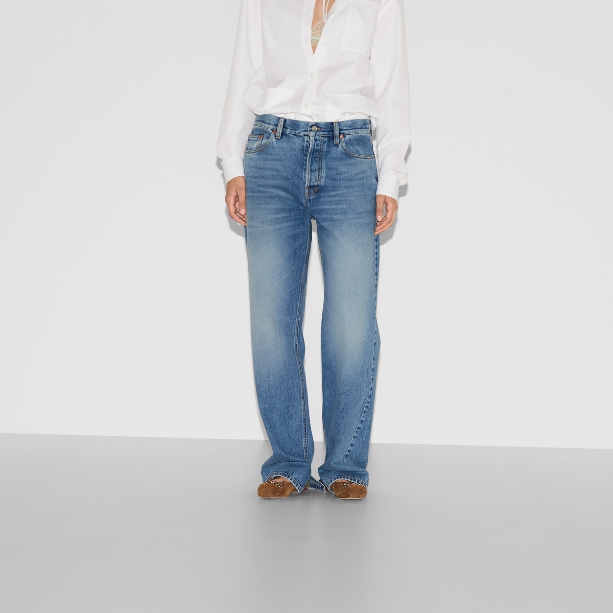 Denim pant with Gucci label - 3