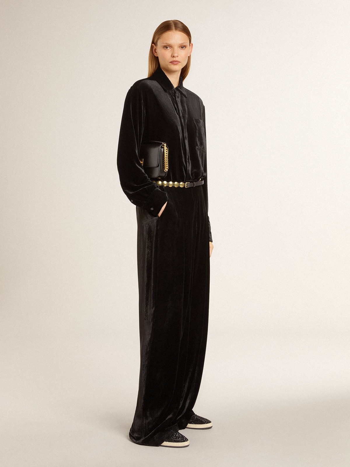 Velvet-effect black shirt with embroidery - 10