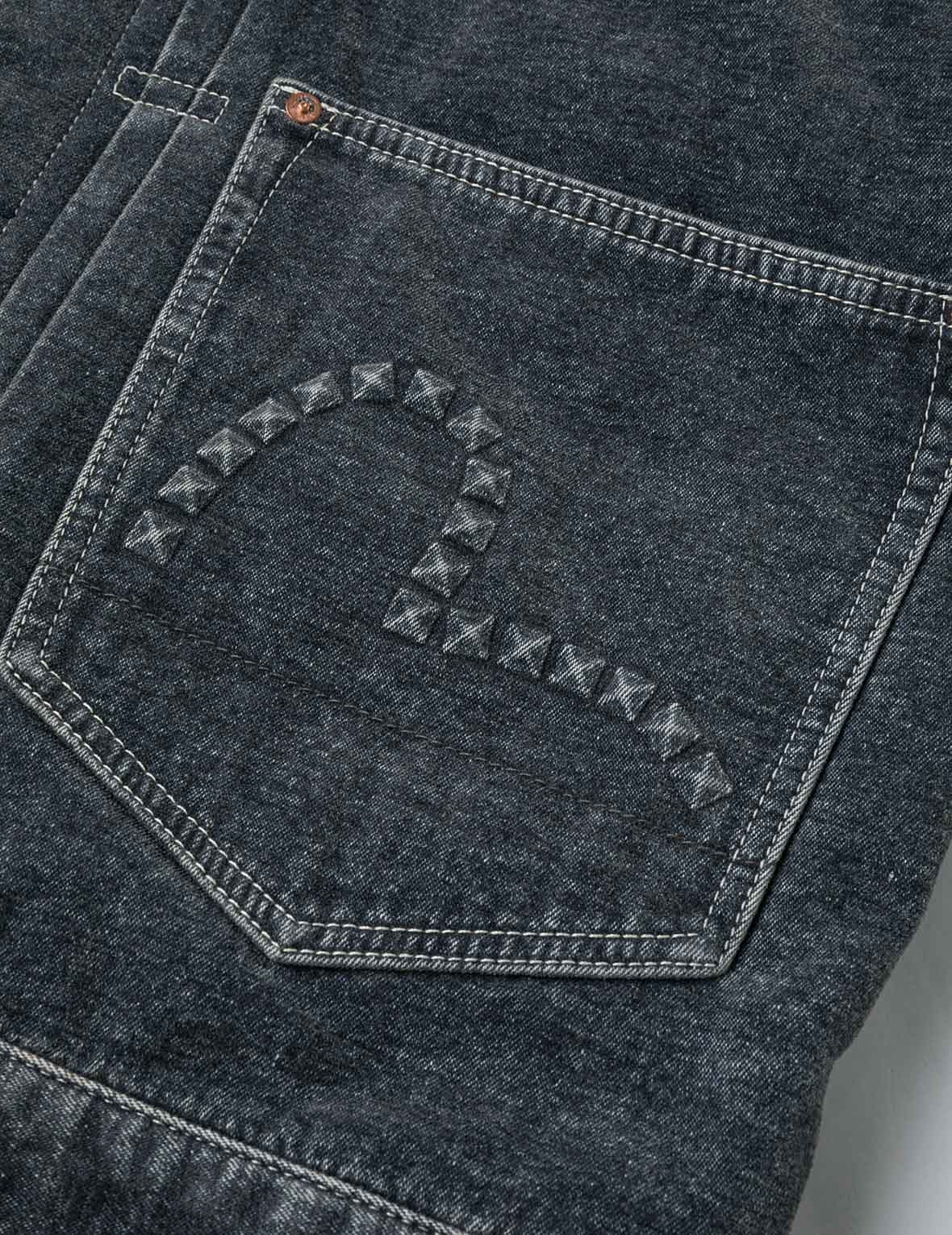 Emboss Rivet Seagull Relax Fit Washed Denim Jacket - 5