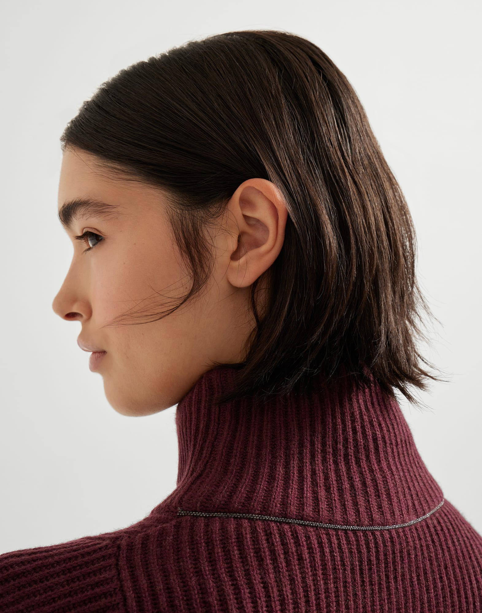 Virgin wool, cashmere and silk English rib knit dress with monili - 3