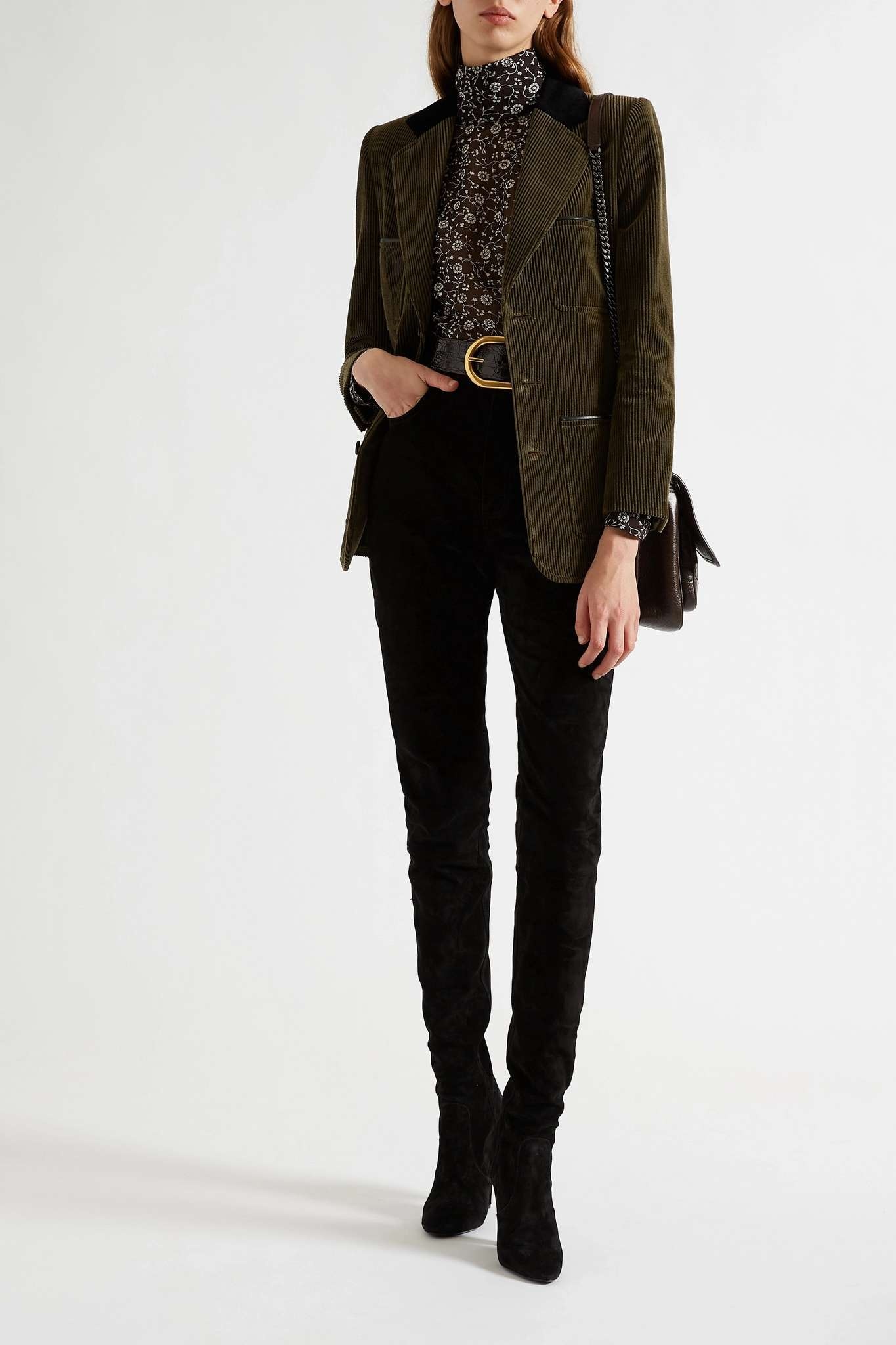 Leather-trimmed cotton-corduroy blazer - 2