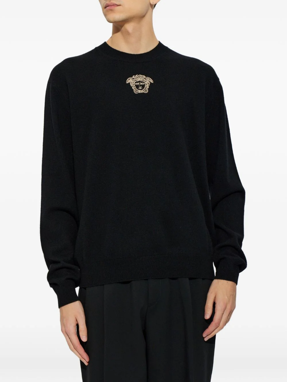 embroidered cashmere knit crewneck sweater - 1