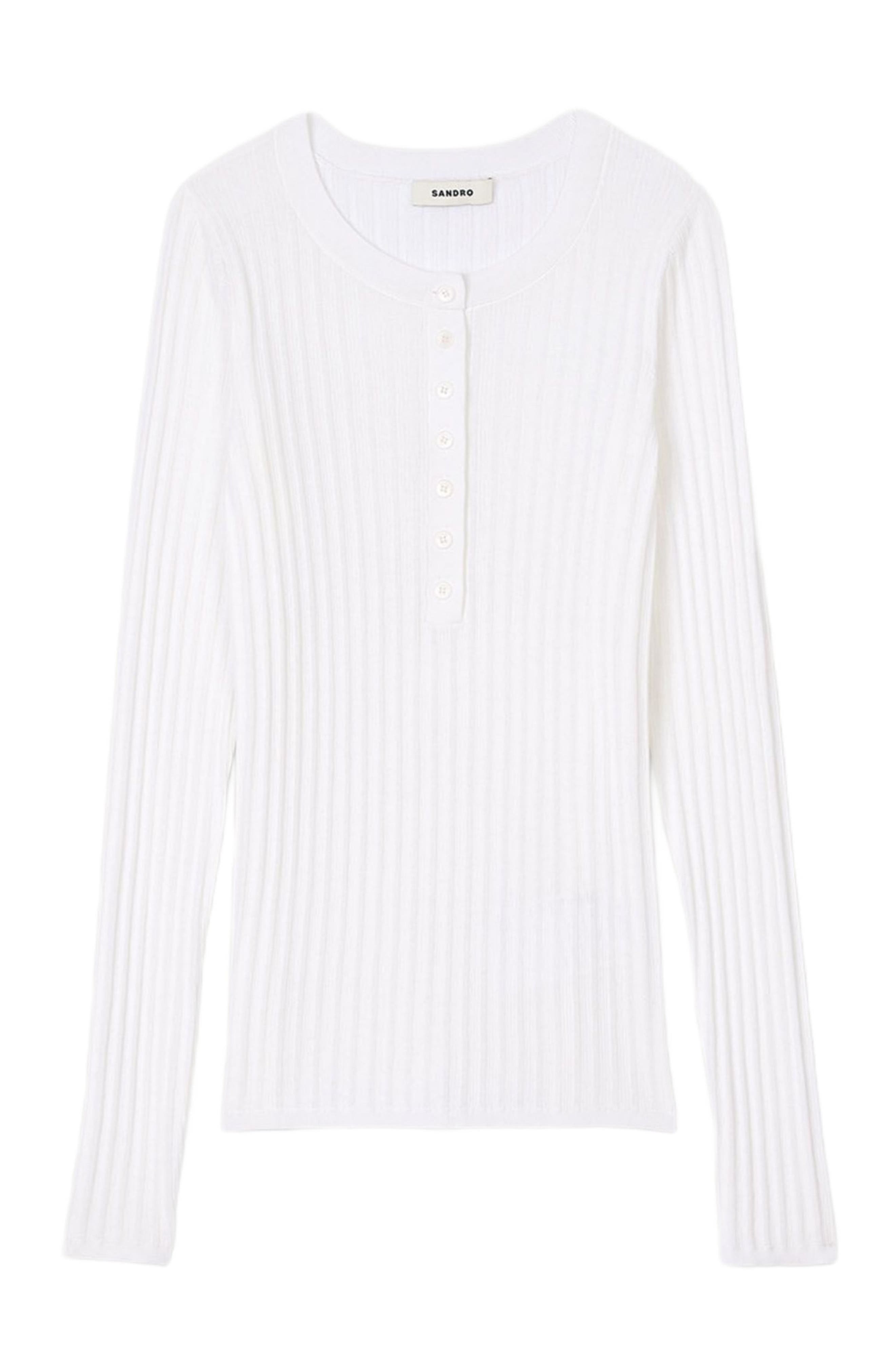 SANDRO Ribbed sweater with Tunisian collar in White at Nordstrom - 5