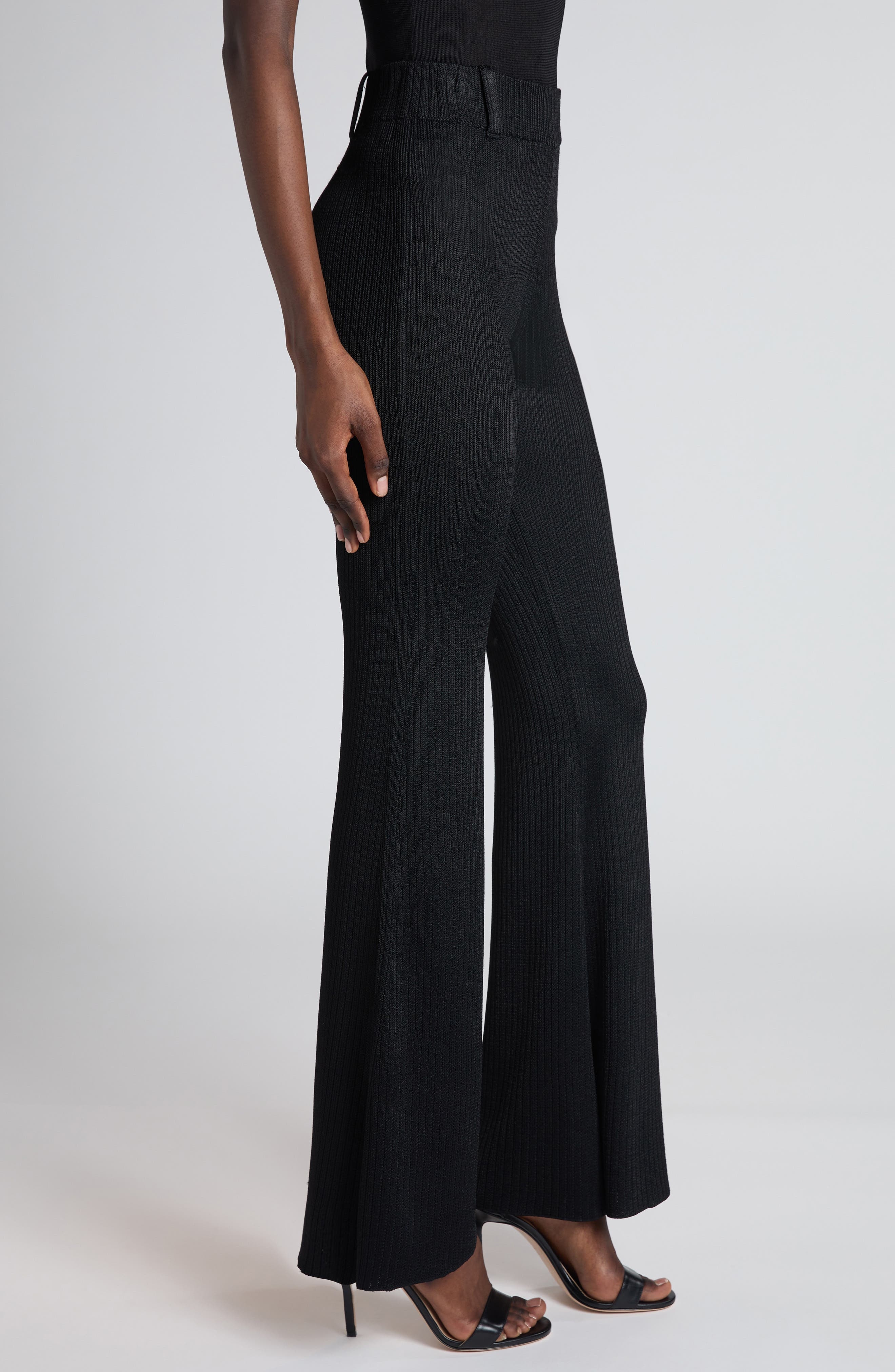 TOM FORD Rib Knit Flare Leg Pants in Black at Nordstrom - 4
