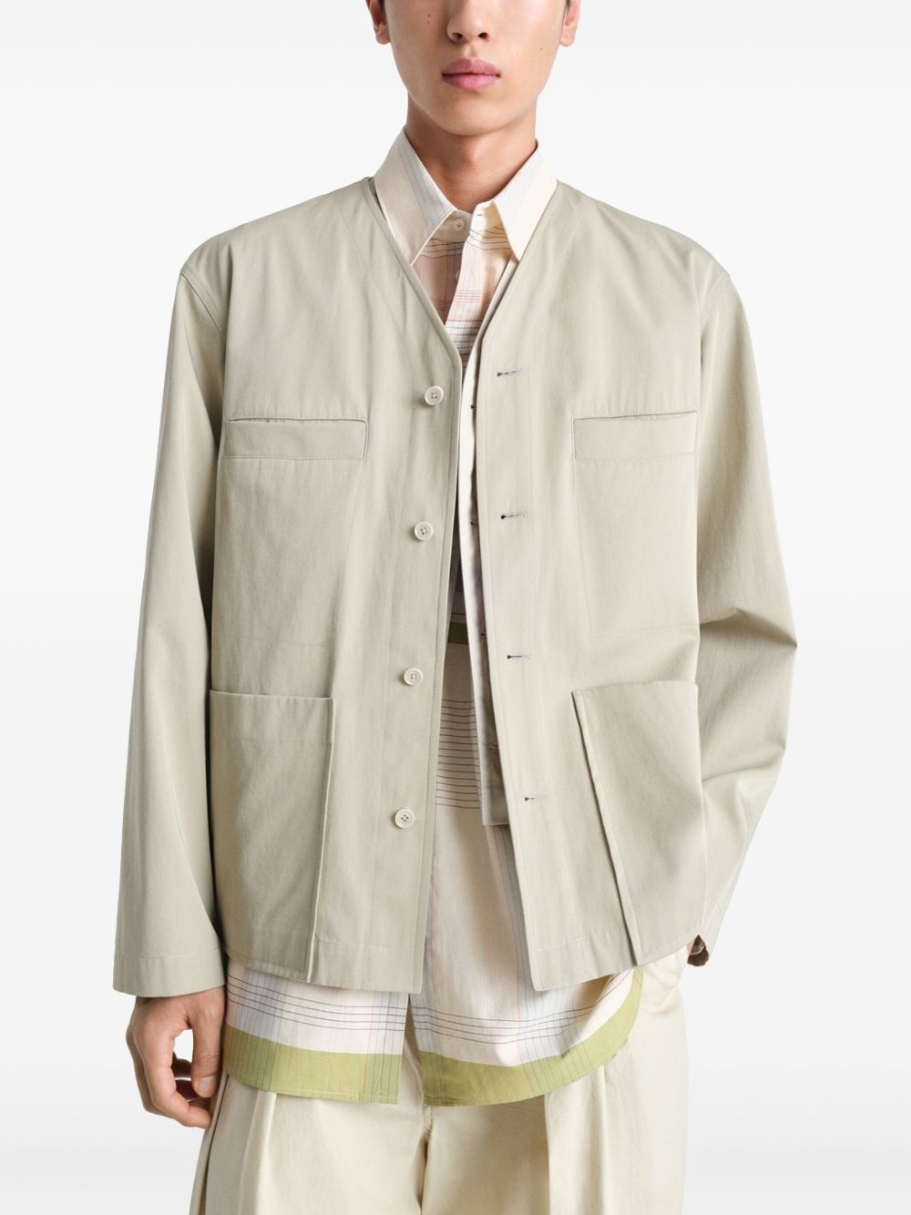 collarless shirt jacket - 3