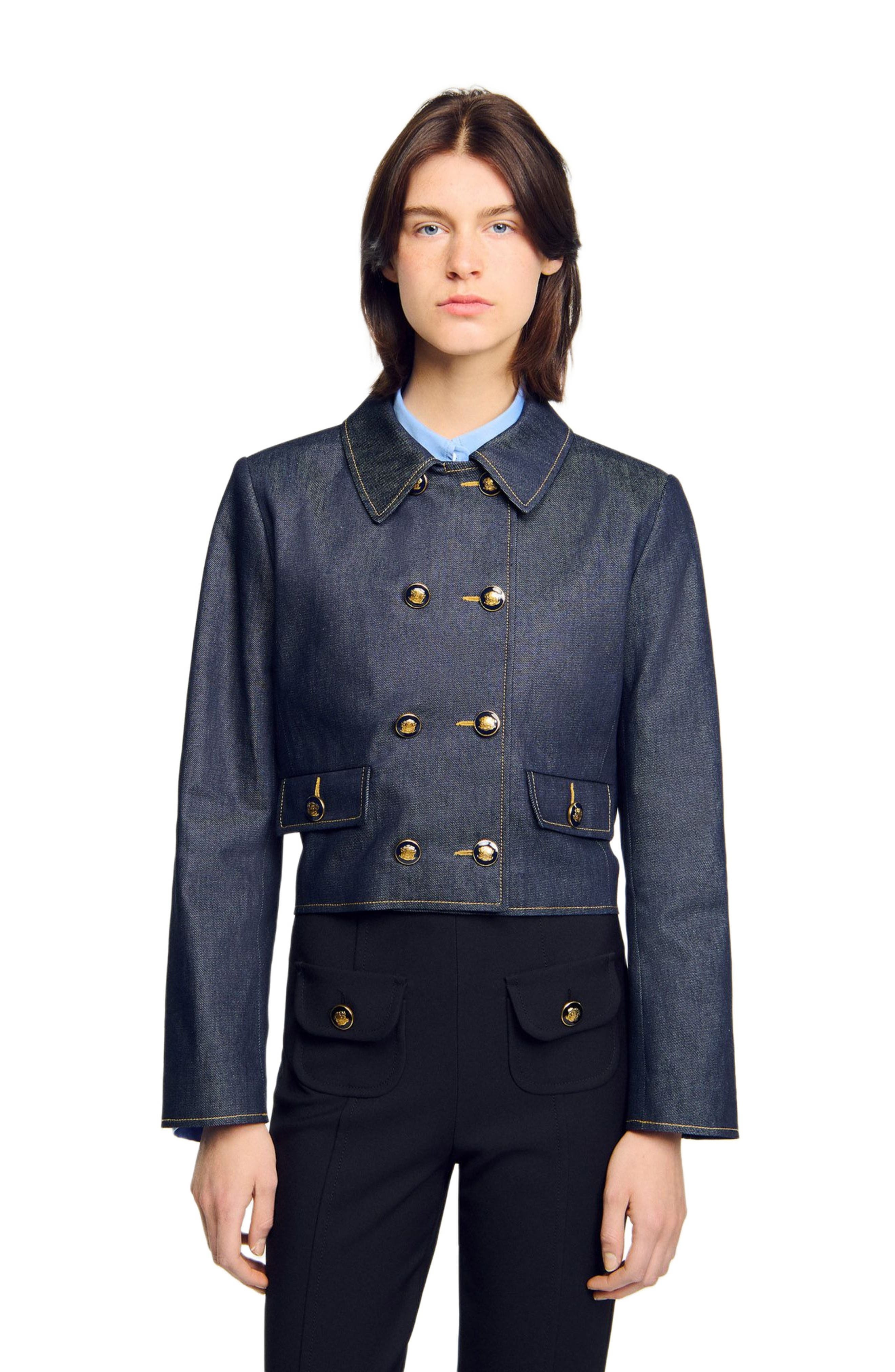 SANDRO Denim tailored jacket in Deep Blue at Nordstrom - 3