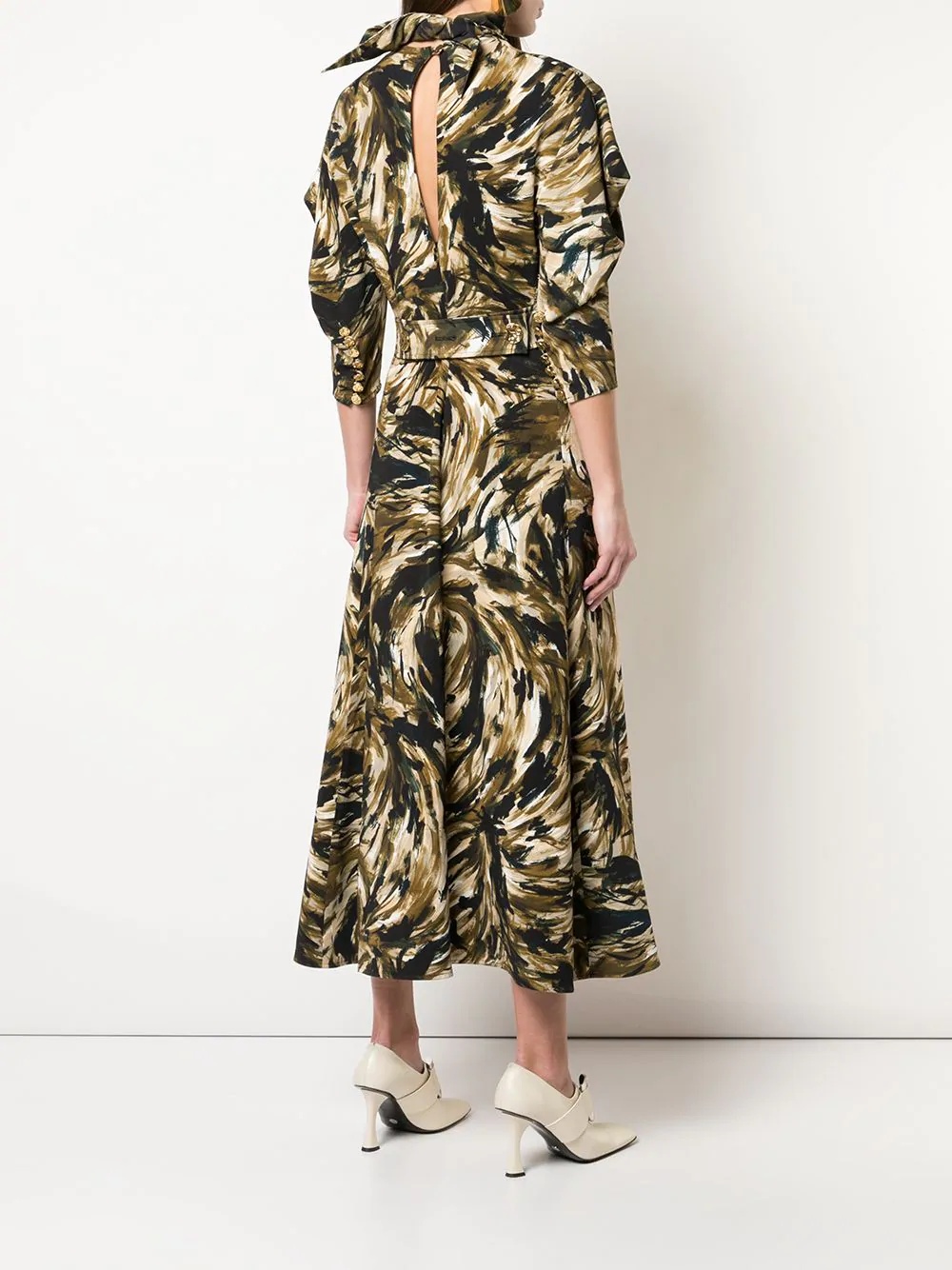 feather print draped sleeve dress - 4