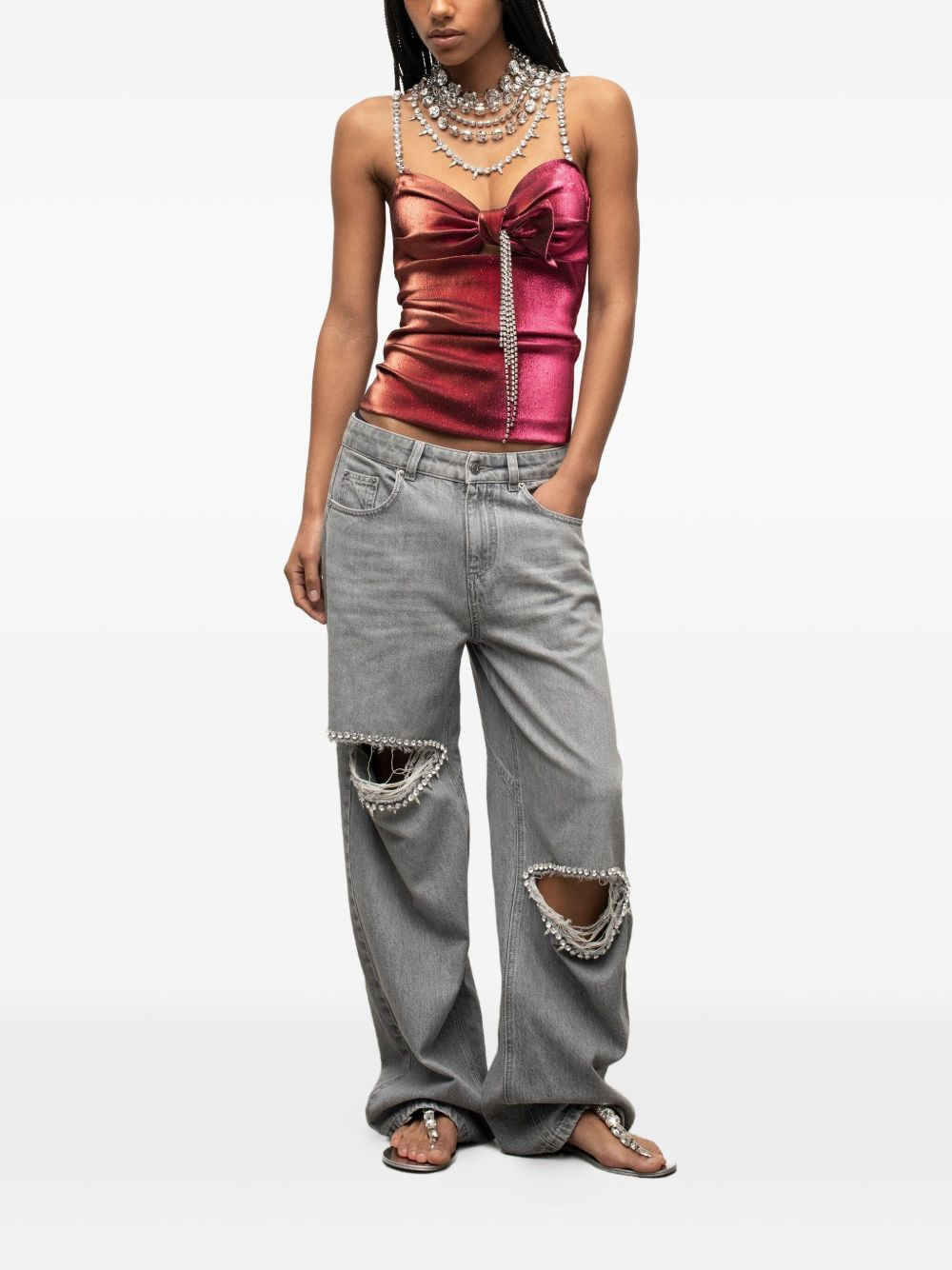 crystal-embellished bow top - 2