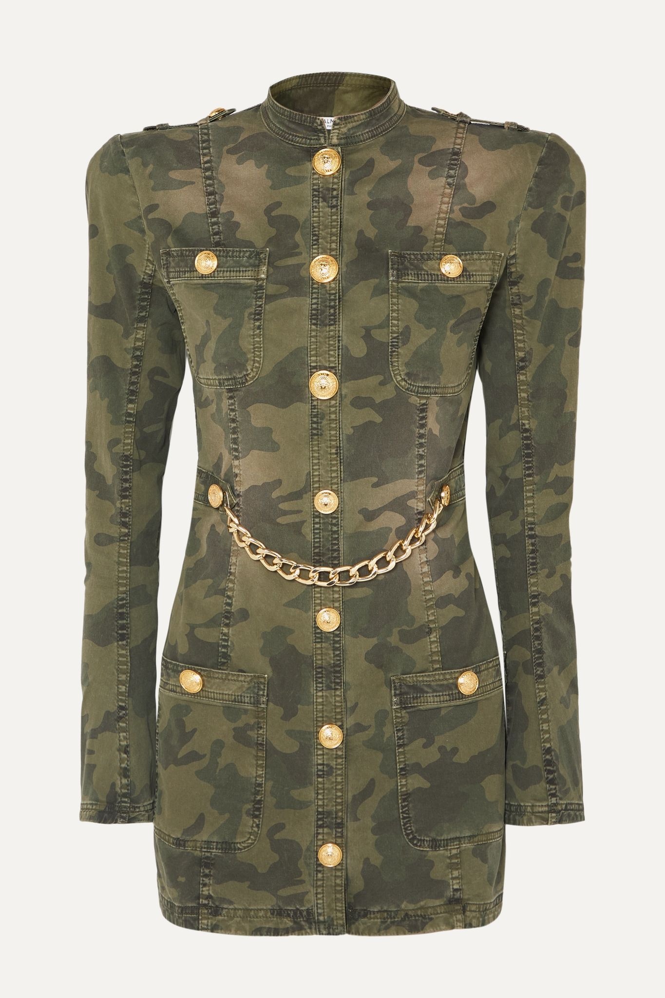 Chain-embellished camouflage-print cotton-blend jacket - 1