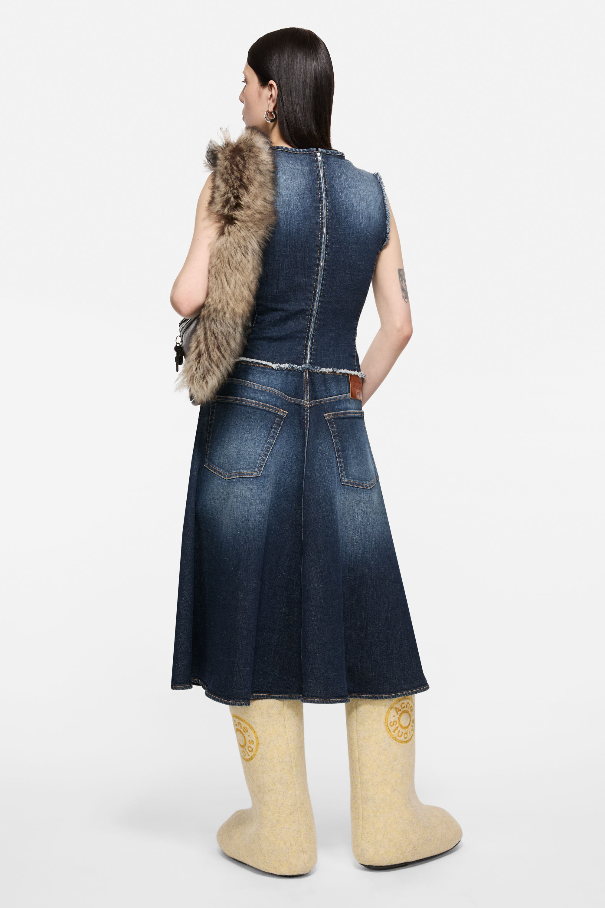 Layered denim midi dress - Dark Blue - 3