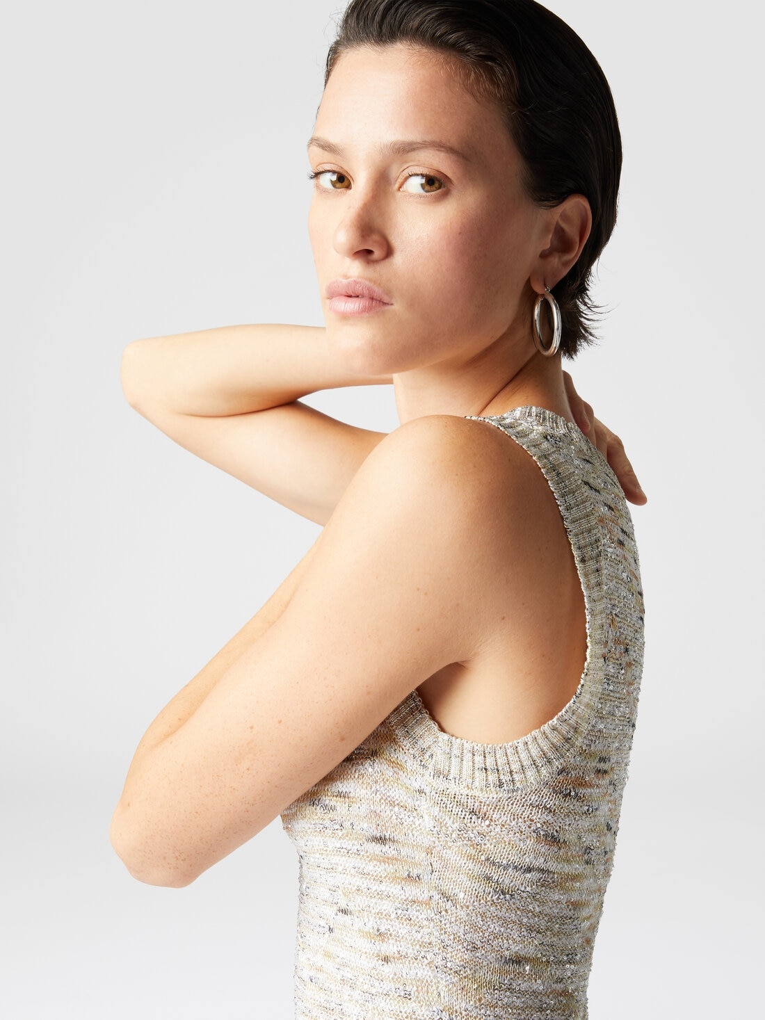 Sleeveless mini-dress in slub knit with sequins - 5
