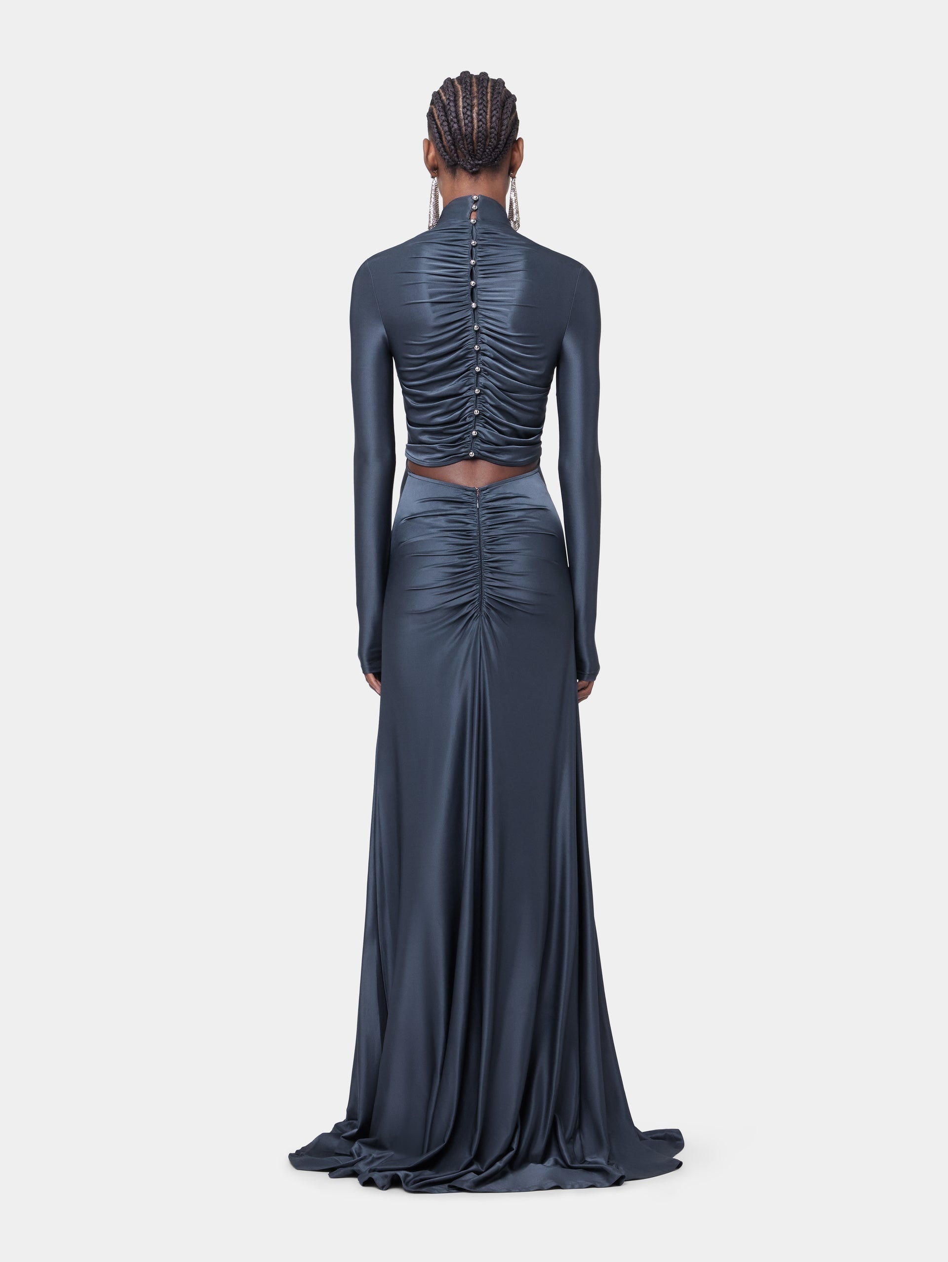LONG SLATE EMBROIDERED DRESS IN JERSEY - 4